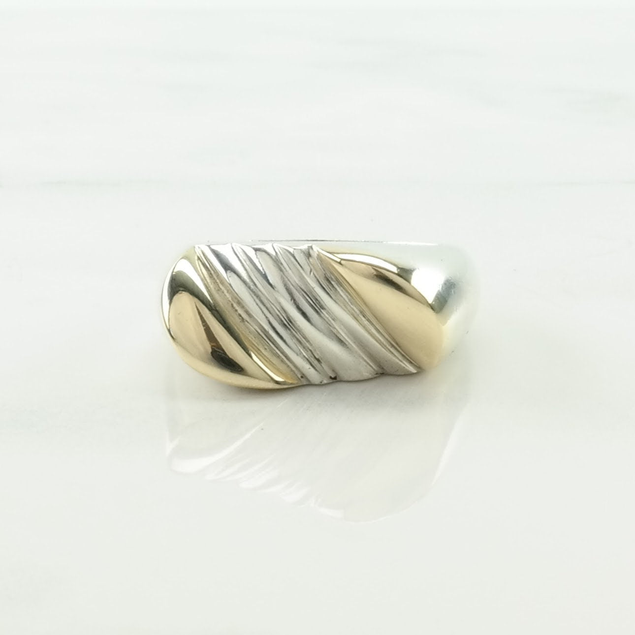 Vintage Designer Silver Ring Wave 14k Gold Sterling Size 8 3/4