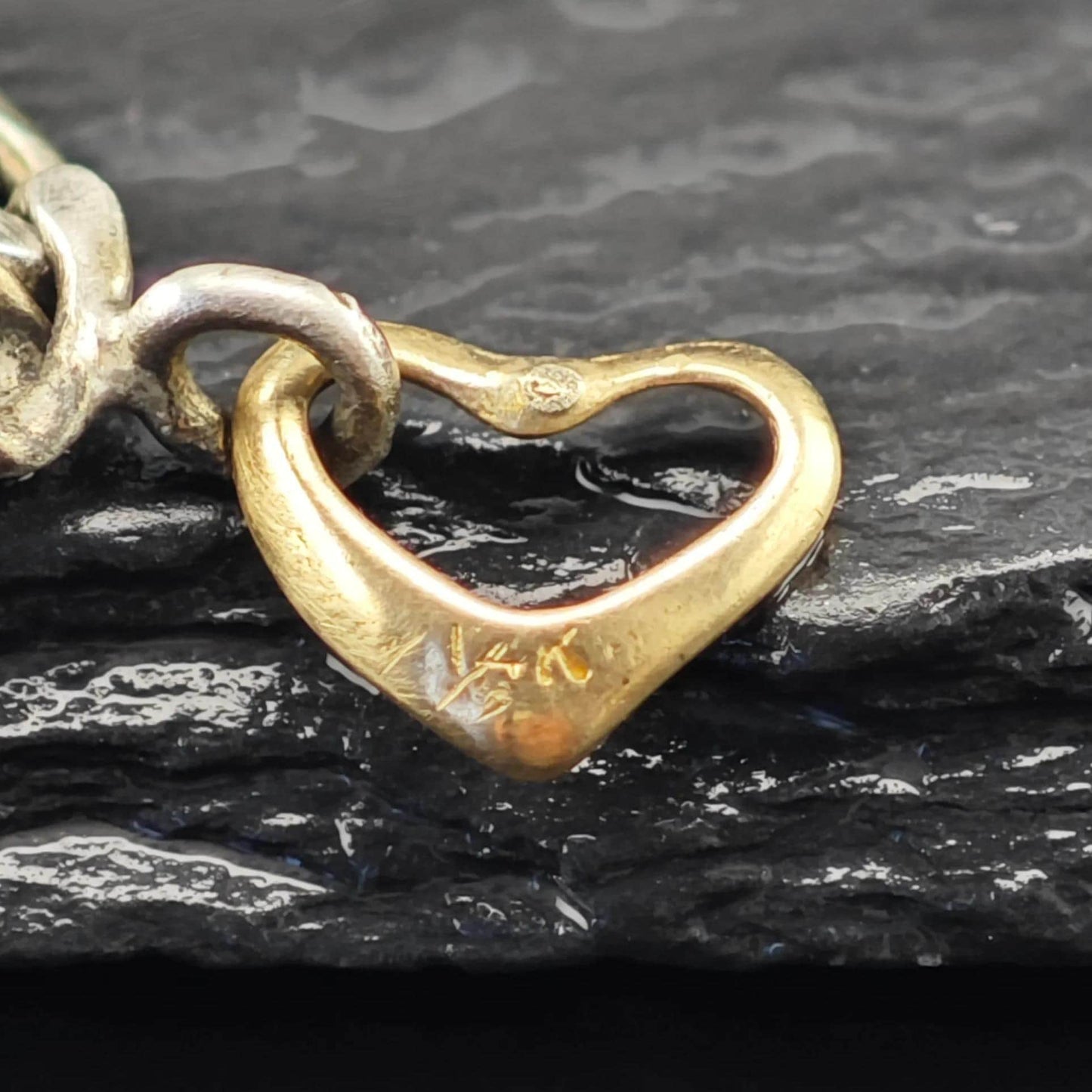 1940's Charms Bracelet 14K Gold Accents Sterling Silver Size 7 3/4"