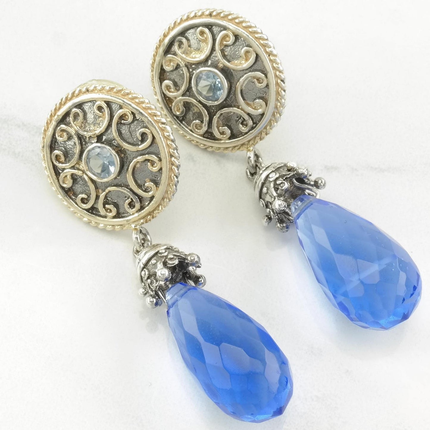 Sevan Sterling Silver Topaz, Blue Stone Drop Earrings Stud/Dangle