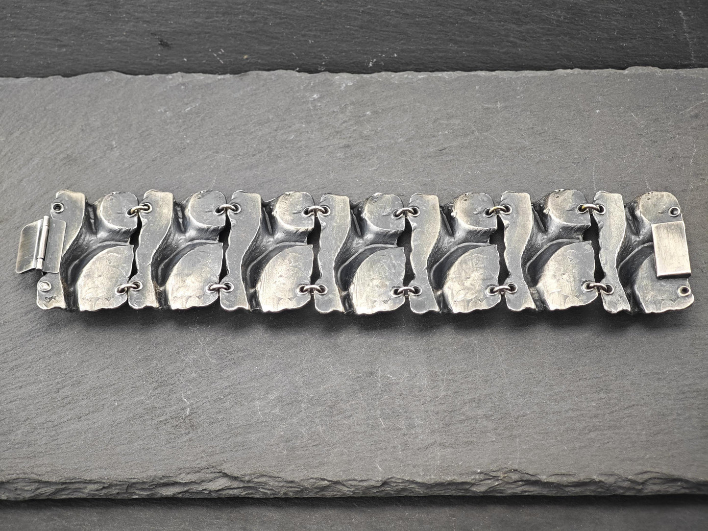 Signed, Brutalist non precious metal, Wide Panel Link Bracelet