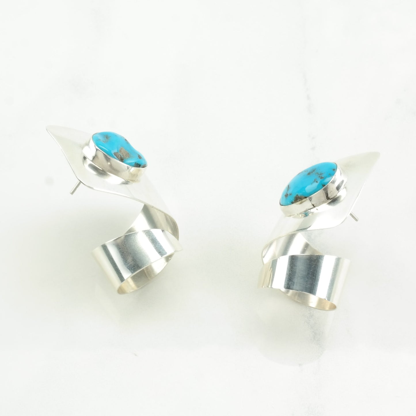 Native American Sterling Silver Turquoise Abstract Earrings Stud