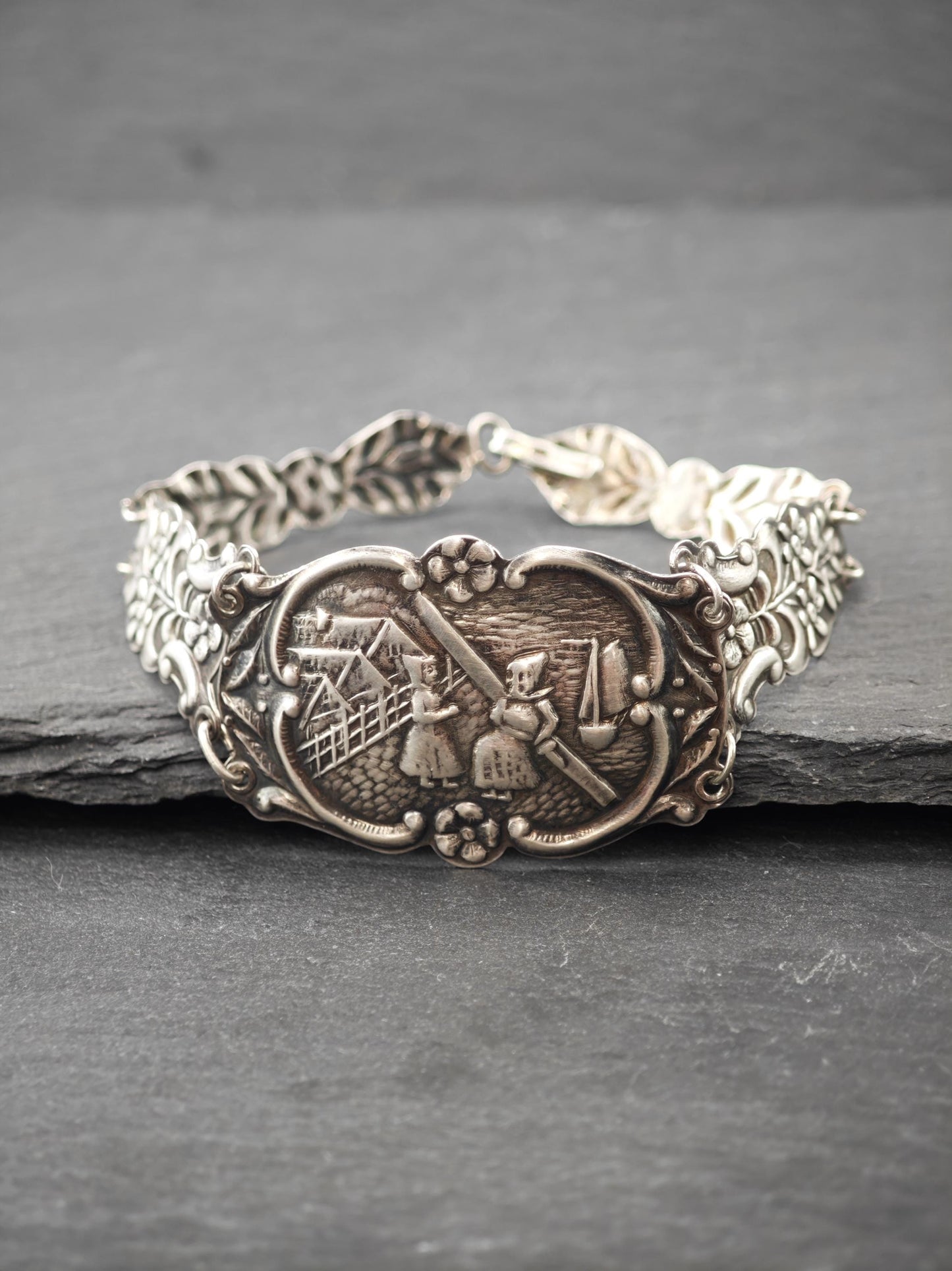 Vintage Repousse Foreign Sterling Silver Bracelet
