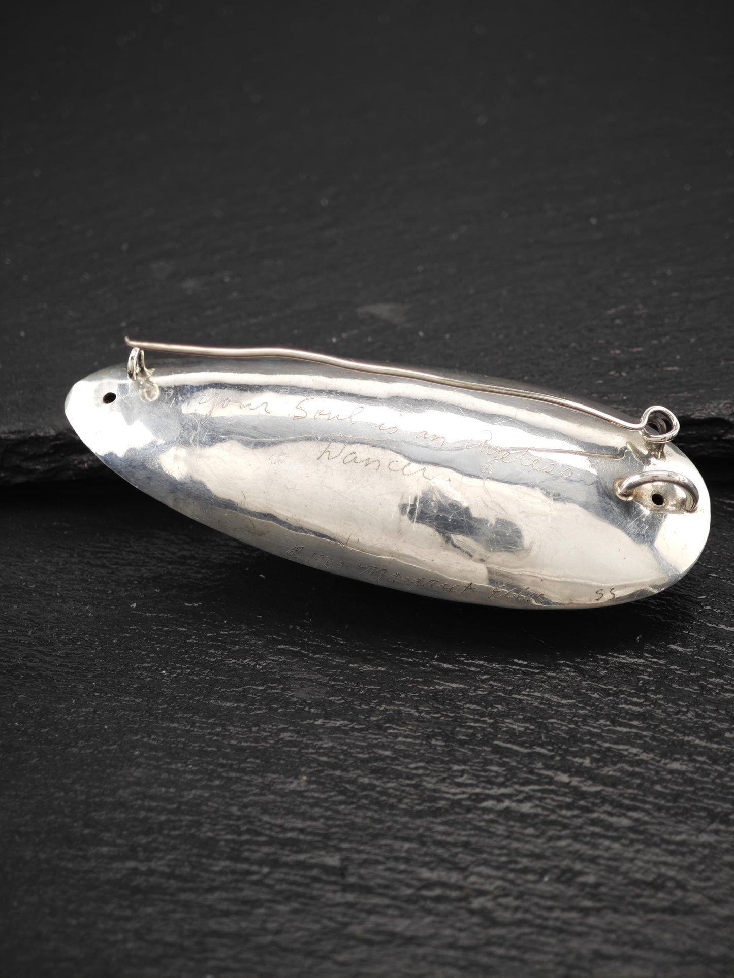 Margaret Ellis Hallow Hematite, Moonstone Brooch/Pendant Sterling Silver