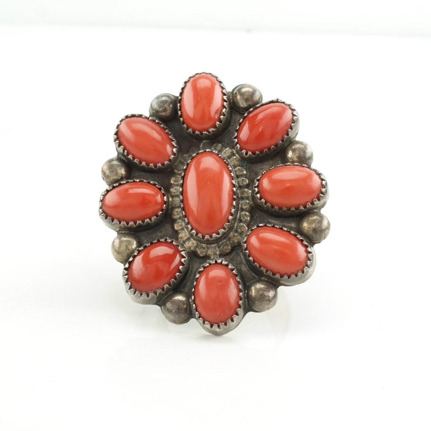 Vintage Native American Silver Ring Coral Floral Sterling Red Size 9 1/4