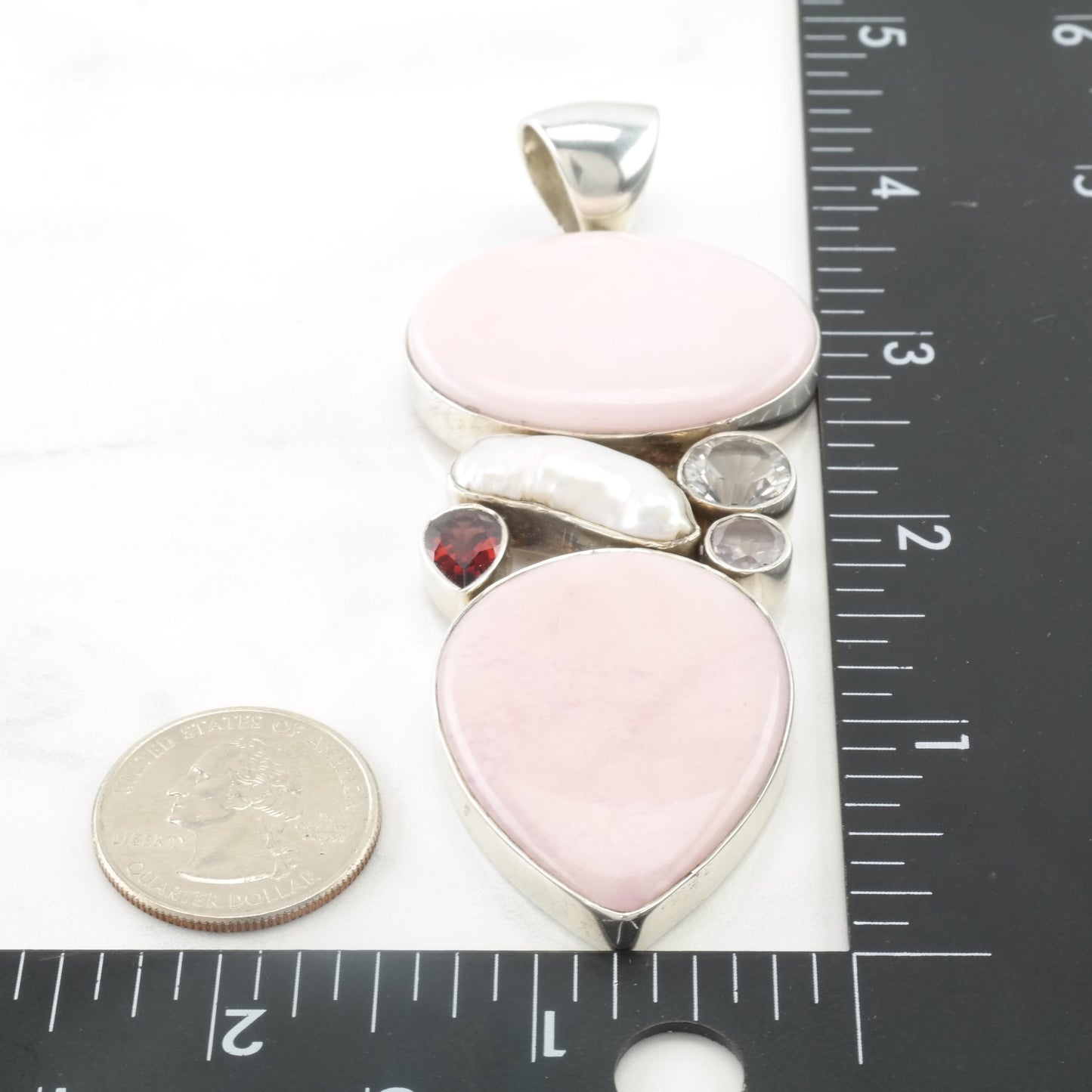 Vintage Large Sterling Silver Pink Pendant