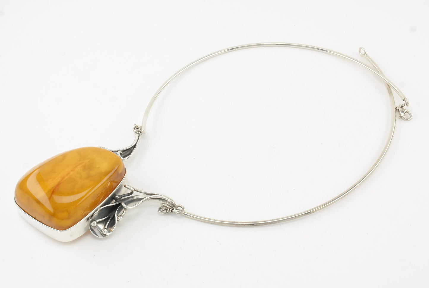 Vintage European Sterling Silver Yellow Amber Floral Necklace Choker
