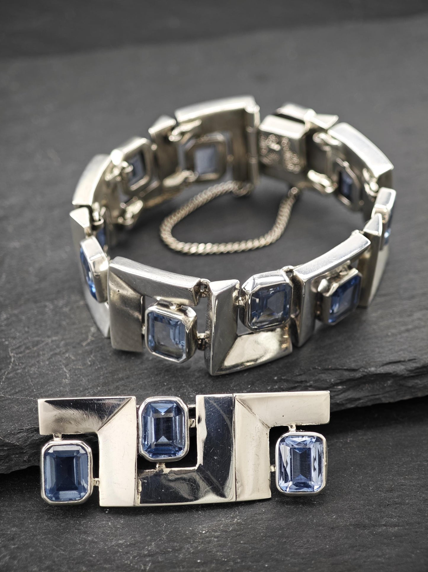 Vintage Antonio Pineda Taxco Bracelet, Brooch Set Sterling Silver