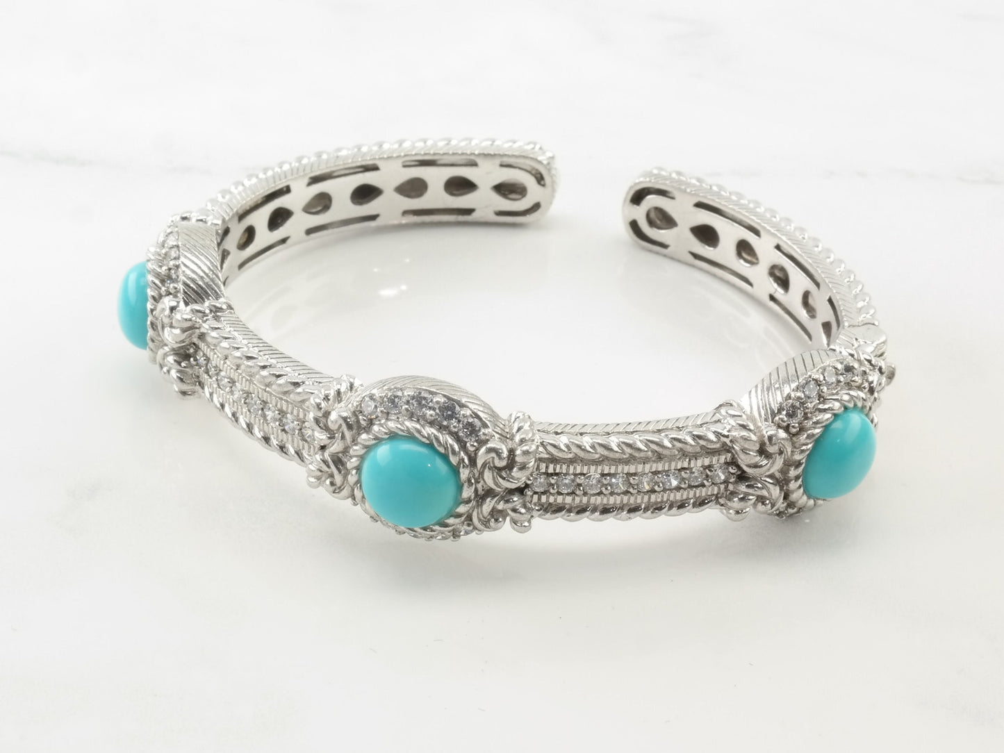 Judith Ripka Sterling Silver Turquoise Cuff Bracelet, Vintage Designer Jewelry, 925 Silver, Statement Cuff, Gift for Her