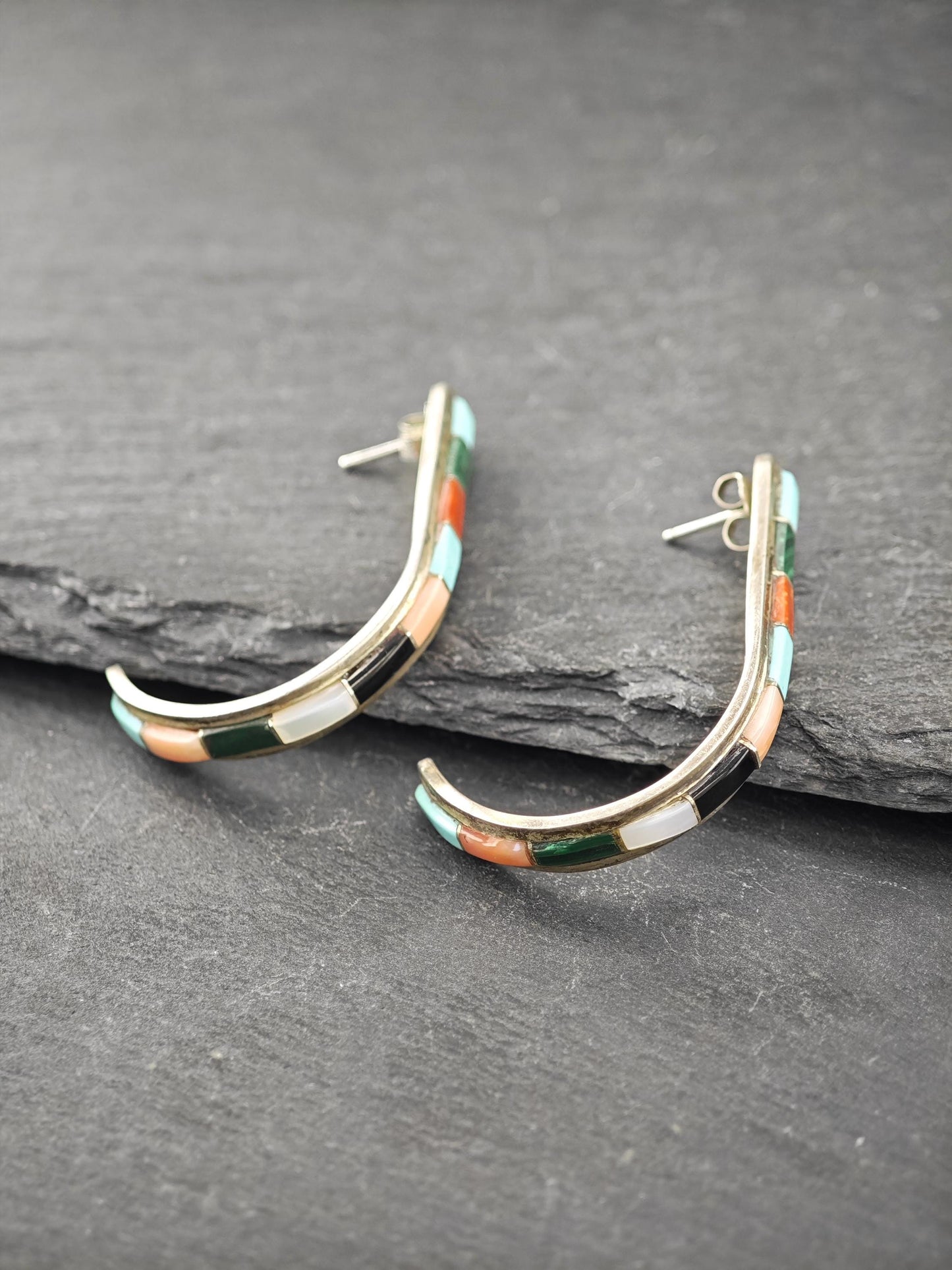 Native American, Hook Stud Earrings Sterling Silver