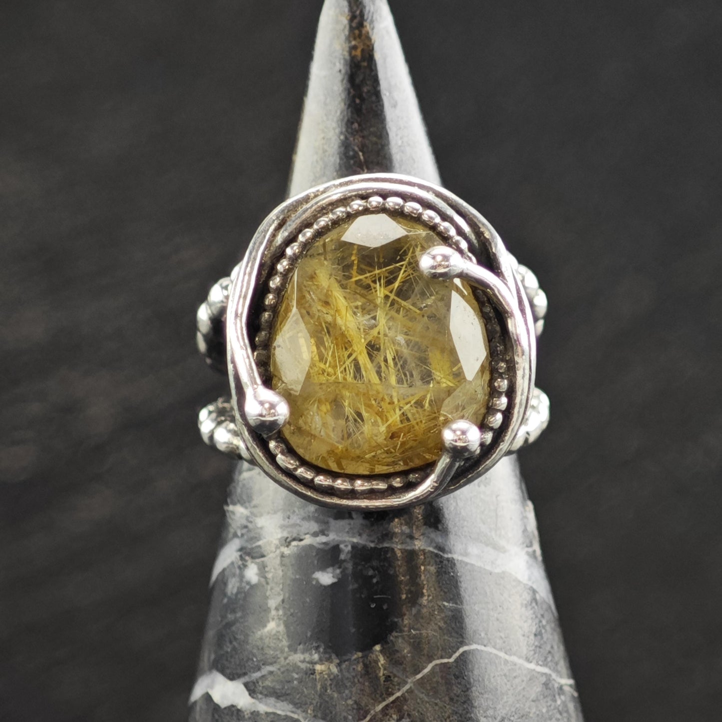 Israel Rutile Quartz Swirl Bezel Sterling Silver Ring Sz 6 R6596