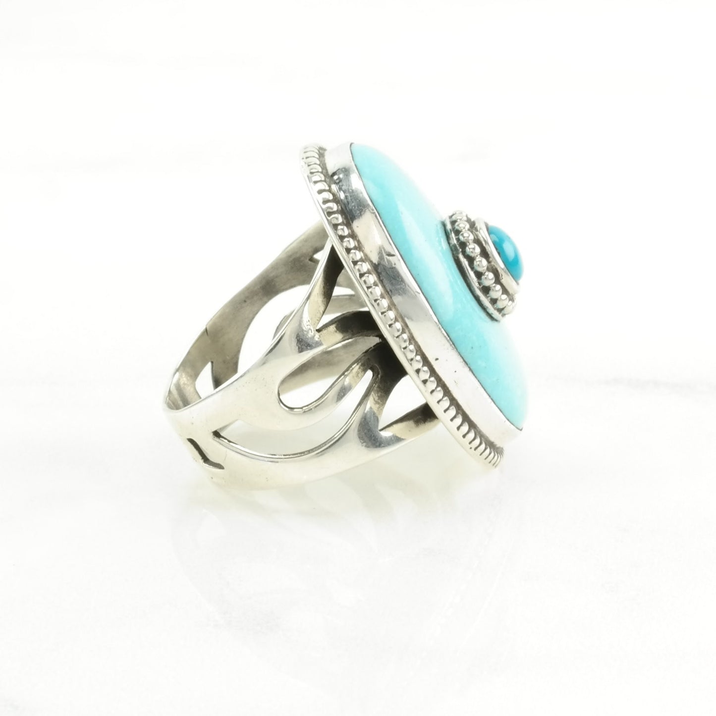 Vintage DTR Silver Ring Turquoise Two-Toned Sterling Blue Size 7
