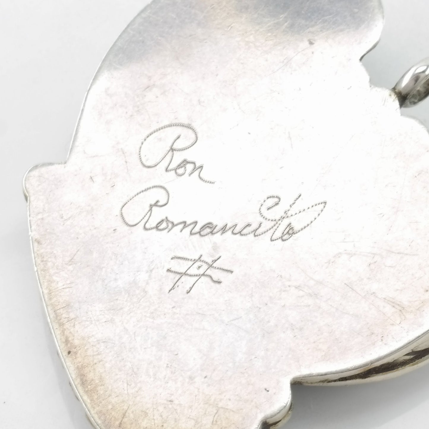 Vintage Native American Green Gemstone Leaf Sterling Silver Pendant