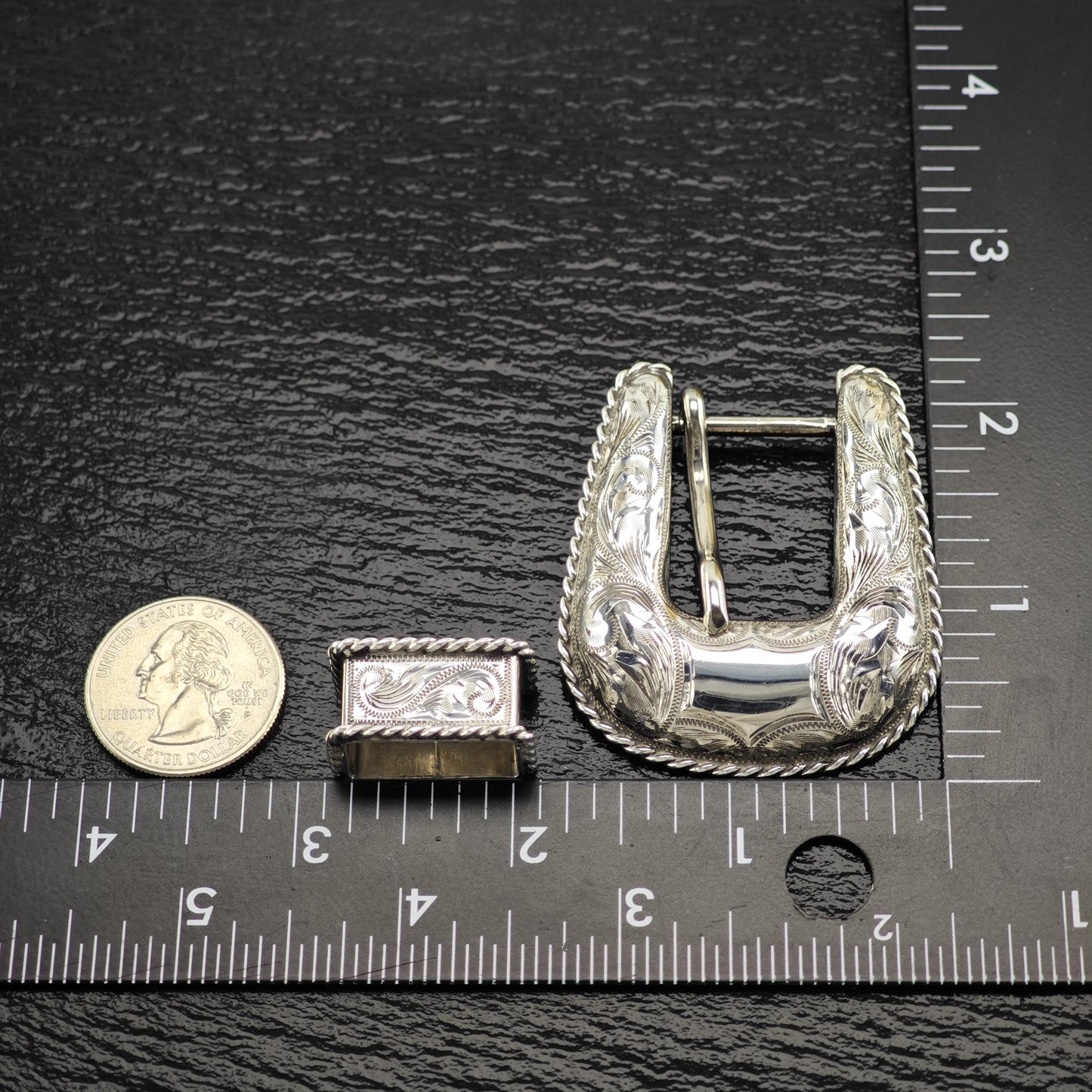 Floral Western Buckle Sterling Silver Ranger Belt Buckle and Notch by Sunset Trails