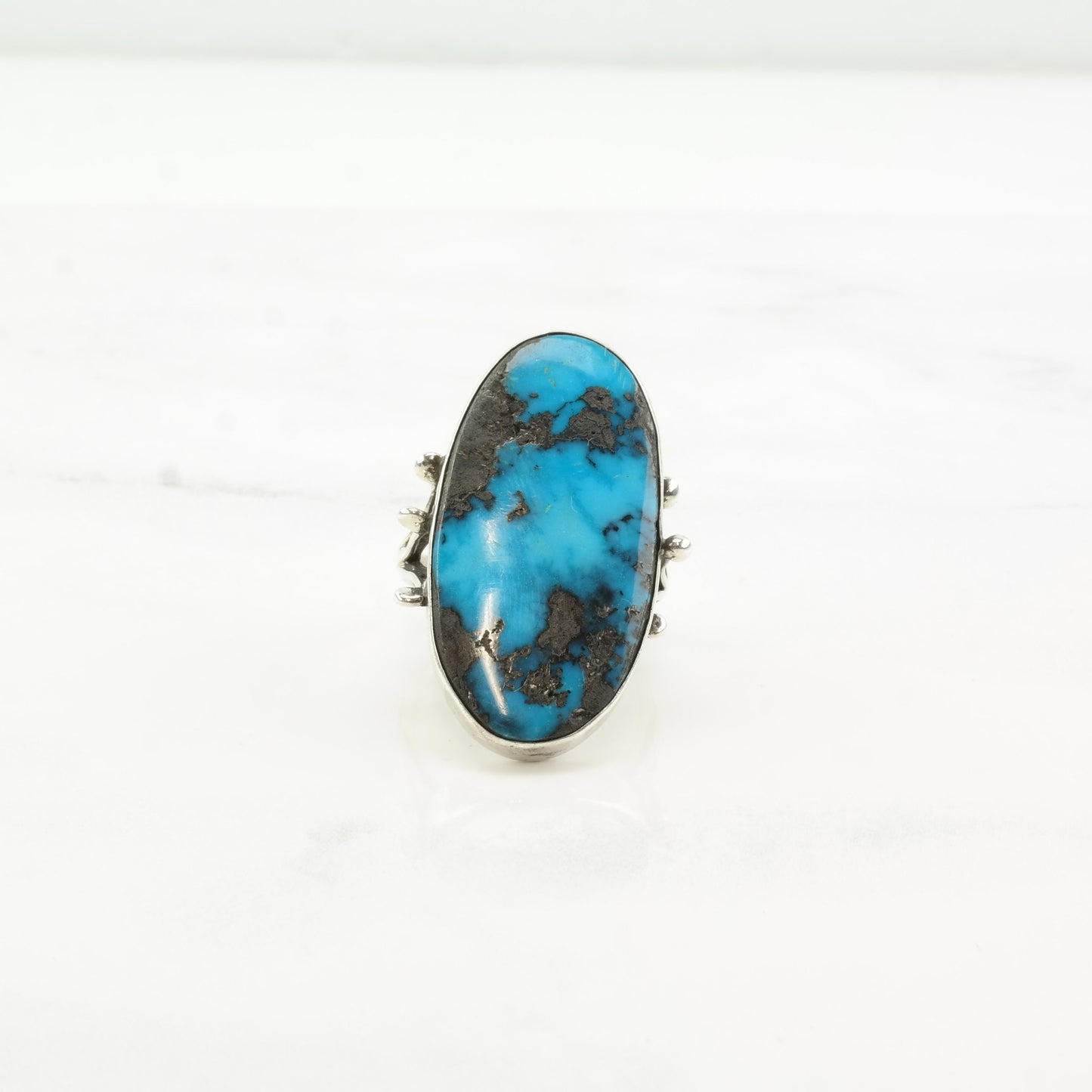 Turquoise Silver Ring High Grade Oval Sterling Size 6 1/2
