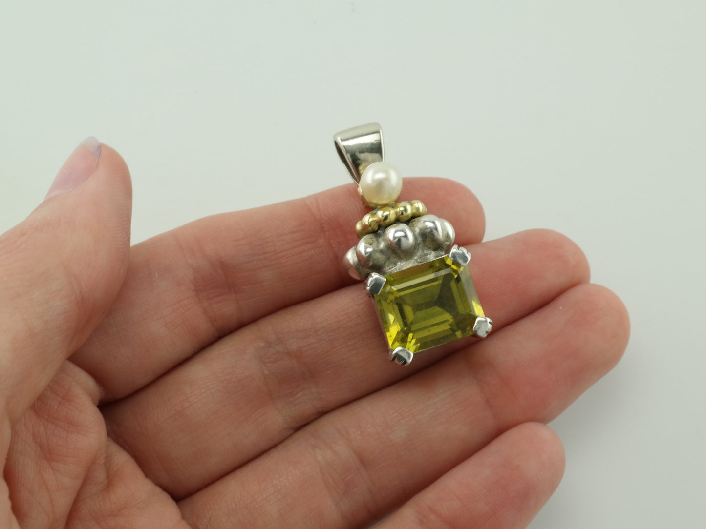 Vintage Citrine Pearl Sterling Silver Pendant