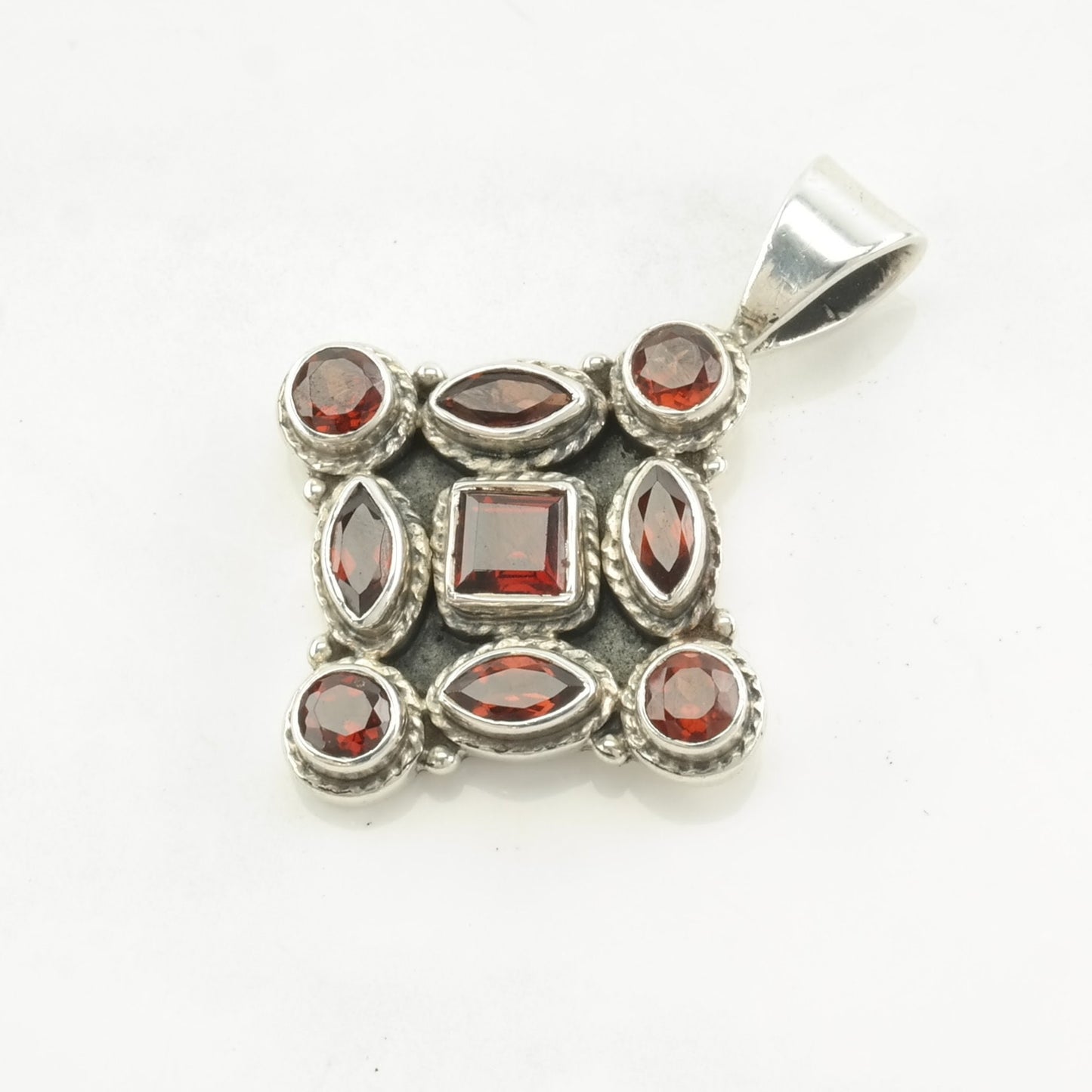 Vintage Garnet Cluster Sterling Silver Pendant