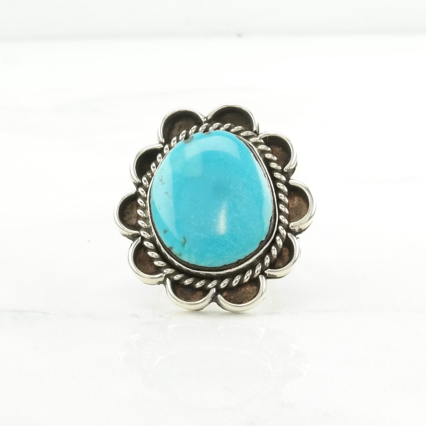 Vintage Native American Silver Ring Turquoise Floral Sterling Blue Size 5