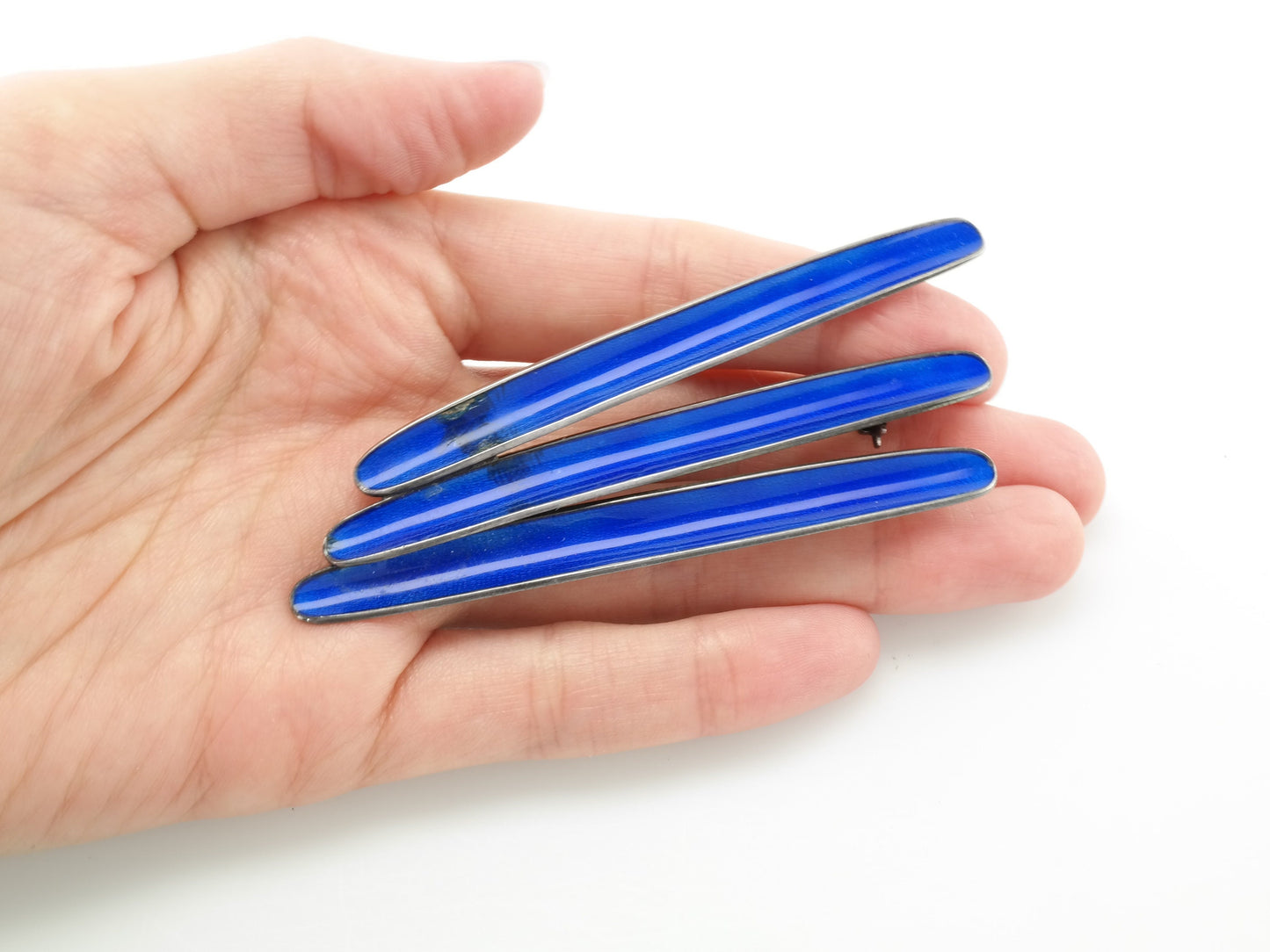 Blue Brooch Modernist Enamel Sterling Silver