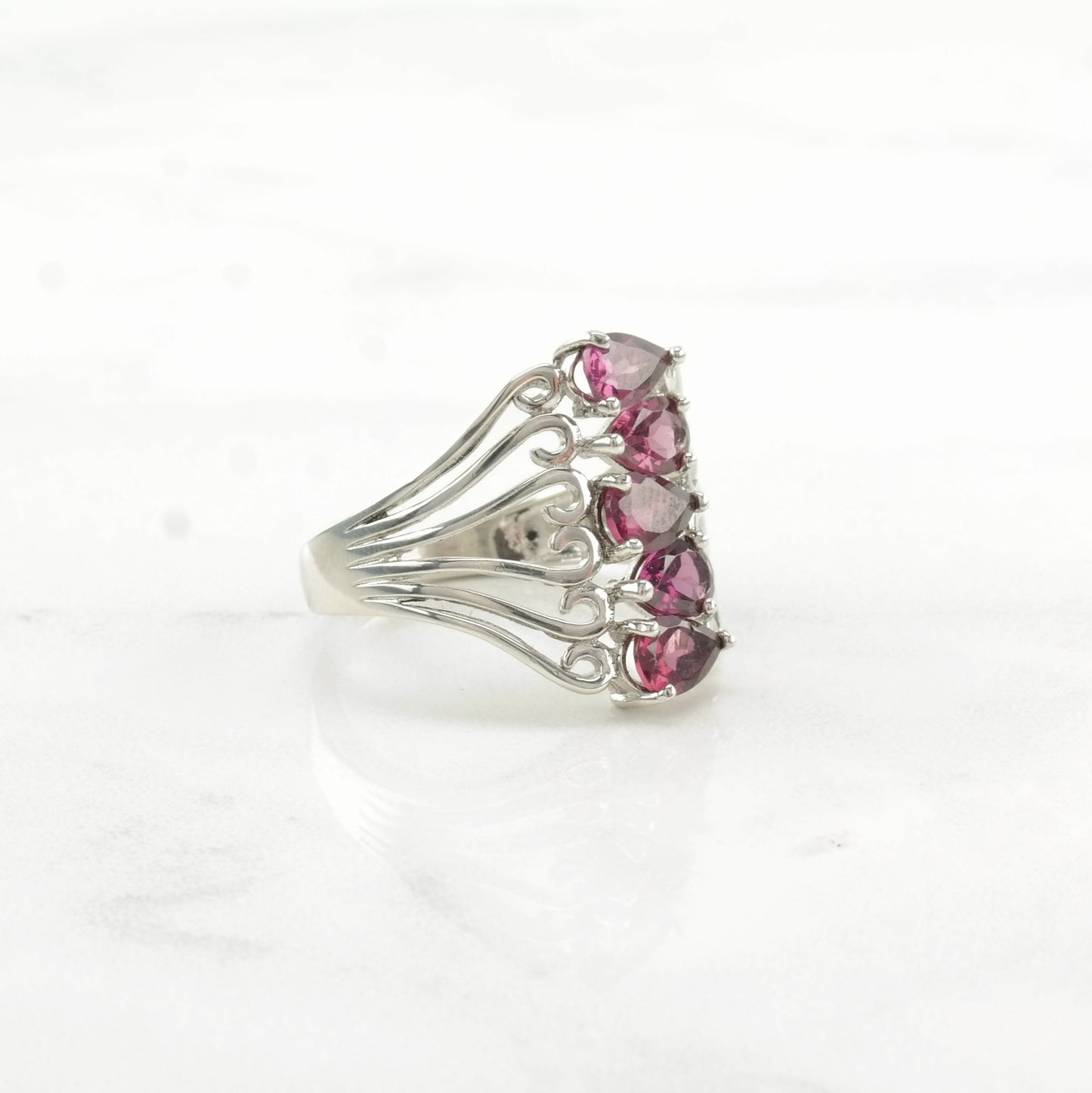 Vintage Sterling Silver Ring Garnet Pink Size 7