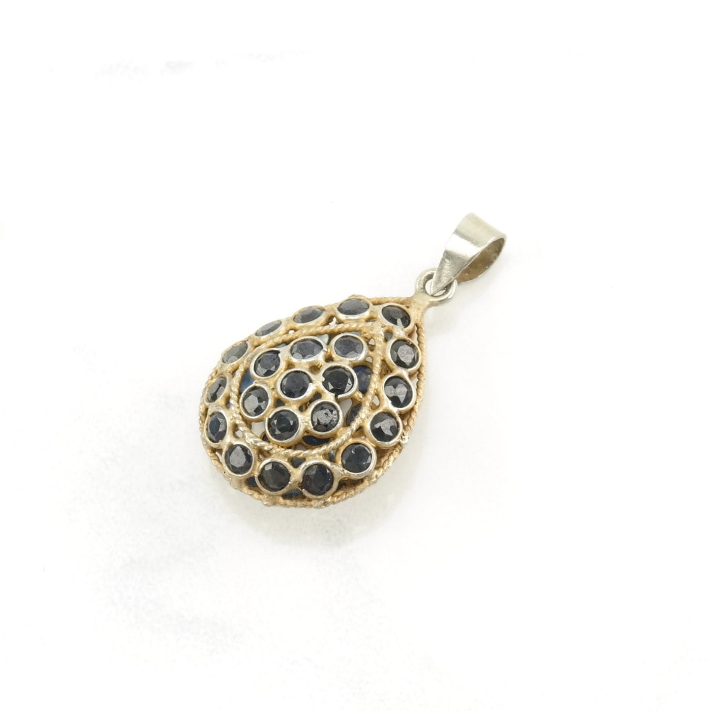 Vintage Natural Sapphire Gold Toned Sterling Silver Pendant