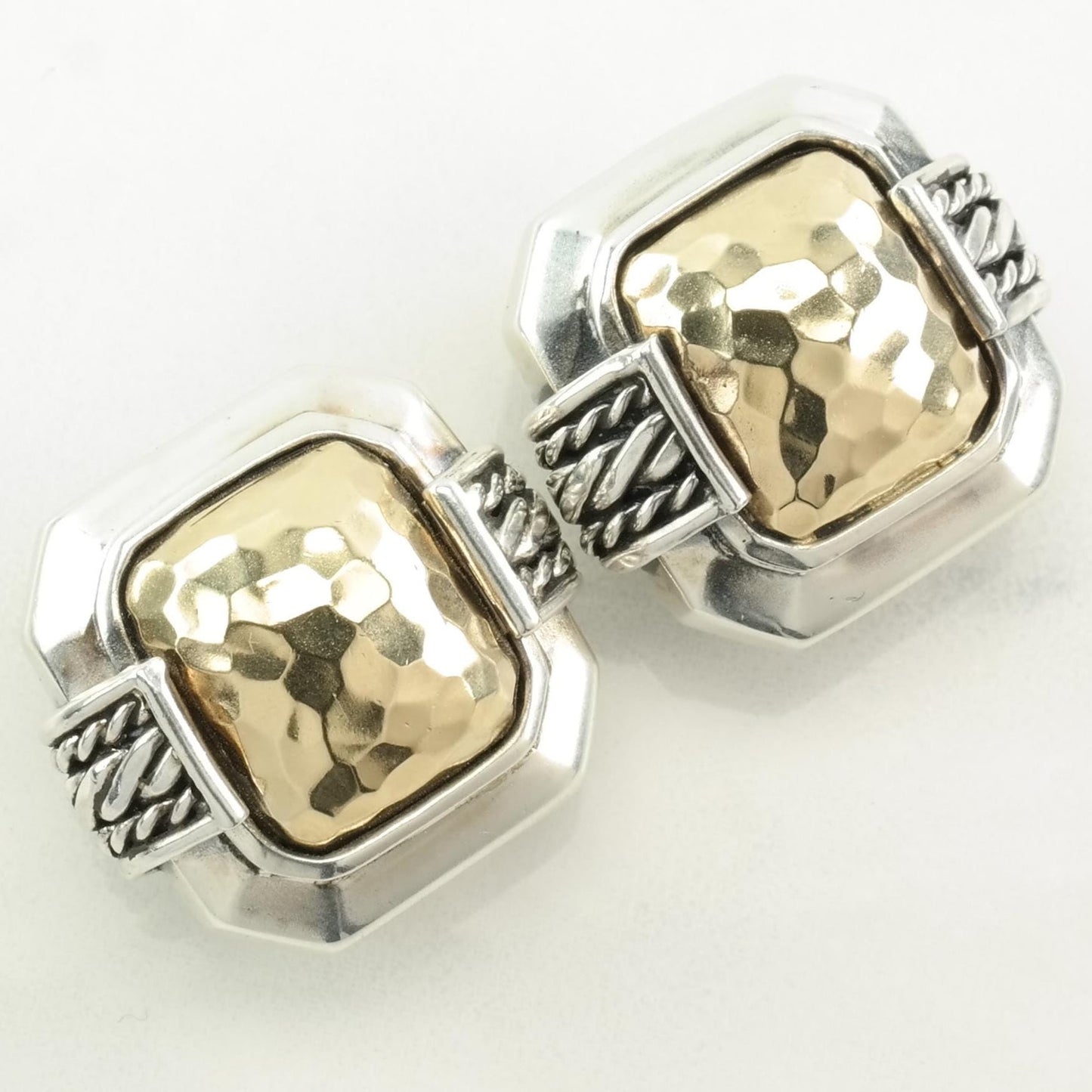 Vintage Sterling Silver 14K Gold Hammered Earrings | 925 Clip-Ons | 1990s | Riz