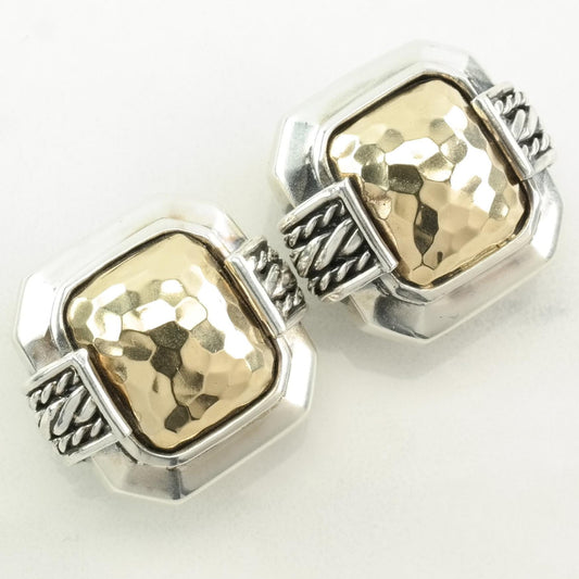Vintage Sterling Silver 14K Gold Hammered Earrings | 925 Clip-Ons | 1990s | Riz