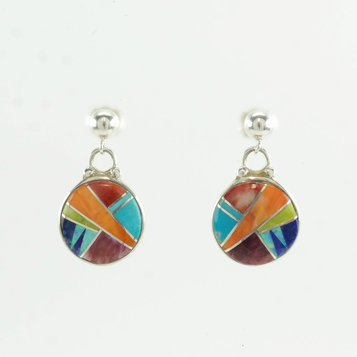 Ferris Sterling Silver Multi Gemstone Inlay Earrings Stud, Dangle
