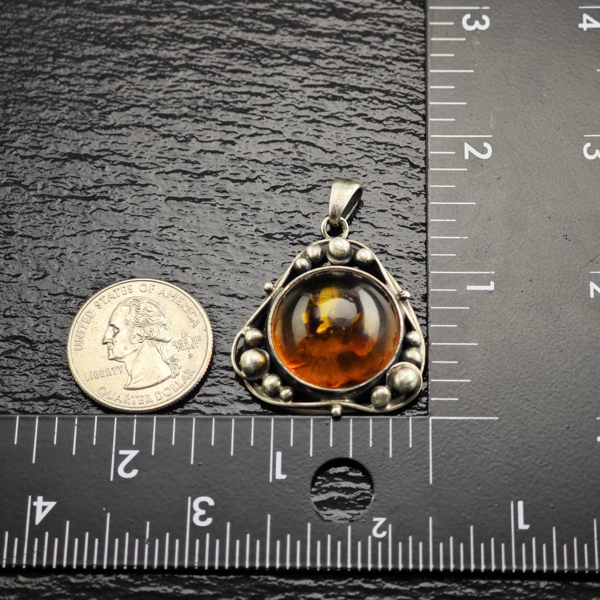 Art Nouveau Style Amber Sterling Silver Pendant P3113
