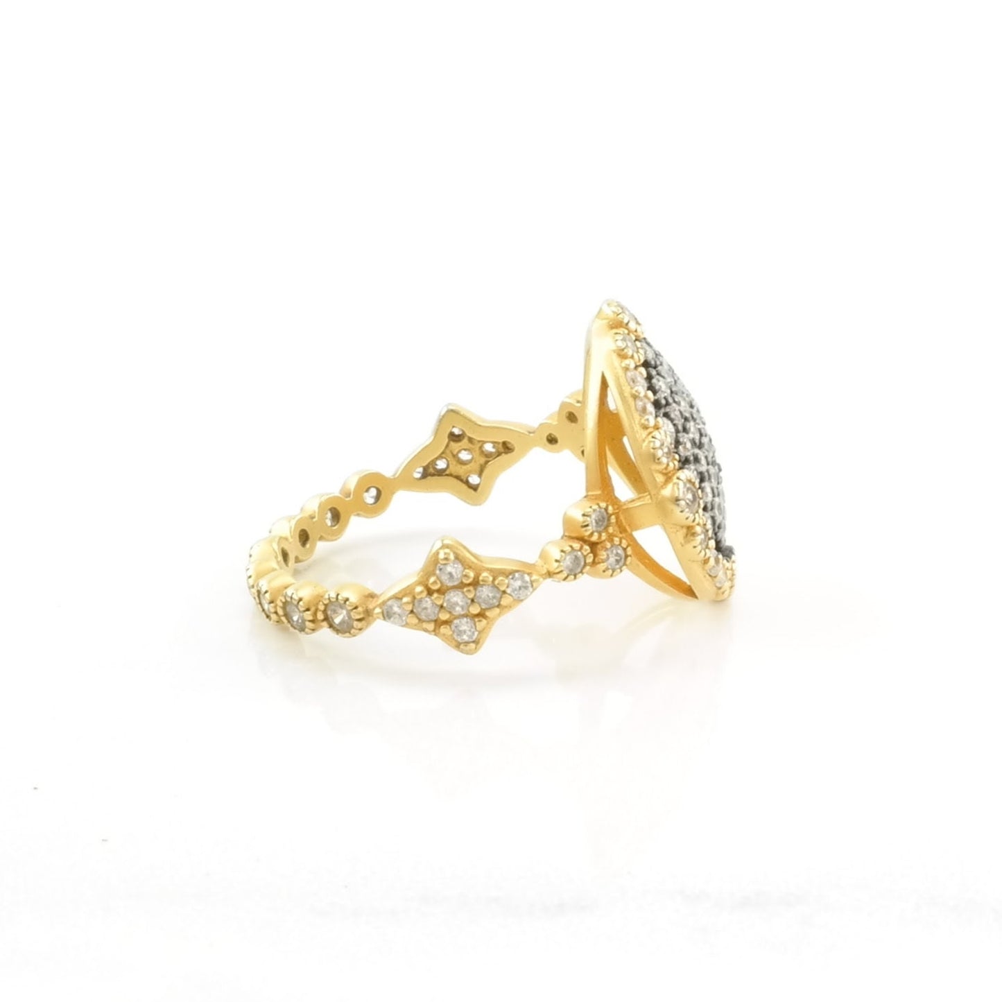 Vintage Sterling Silver Ring Cubic Zirconia Gold Toned Size 9
