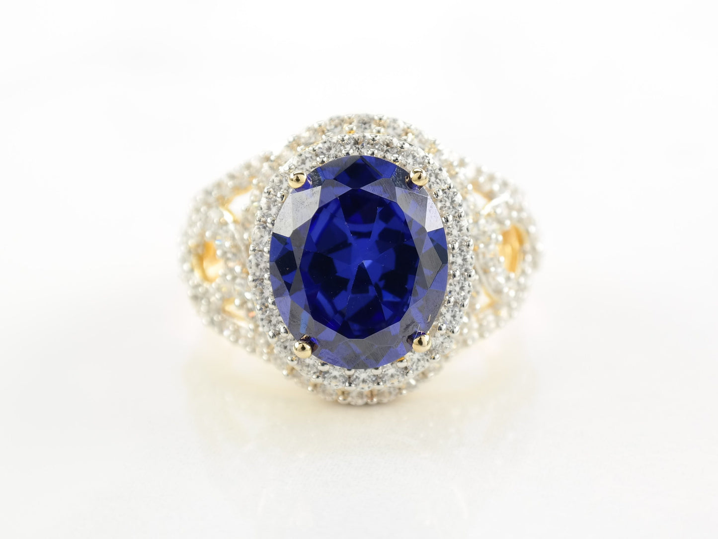 Vintage Sterling Silver Ring Blue CZ Gold Plated Size 7