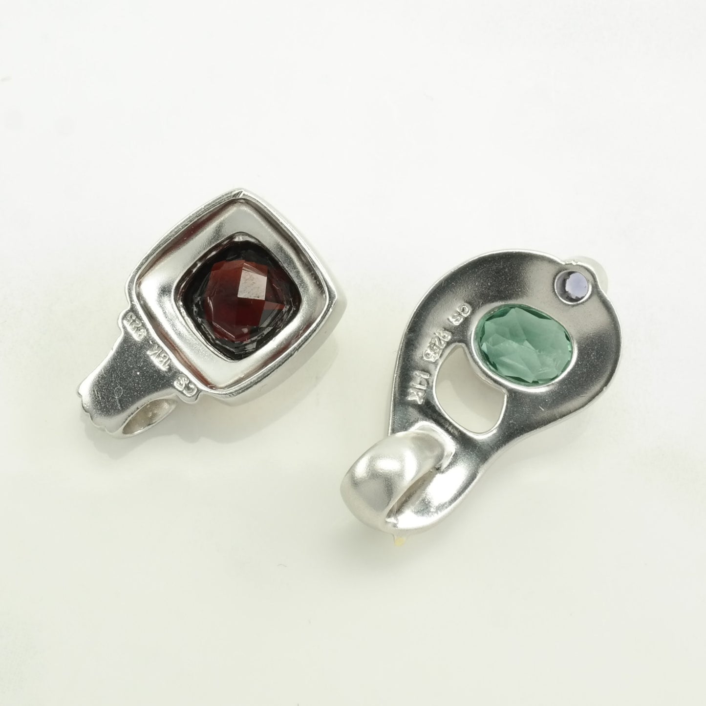 Choice Vintage Modernist Garnet, Gemstones Gold Accent Sterling Silver Pendant