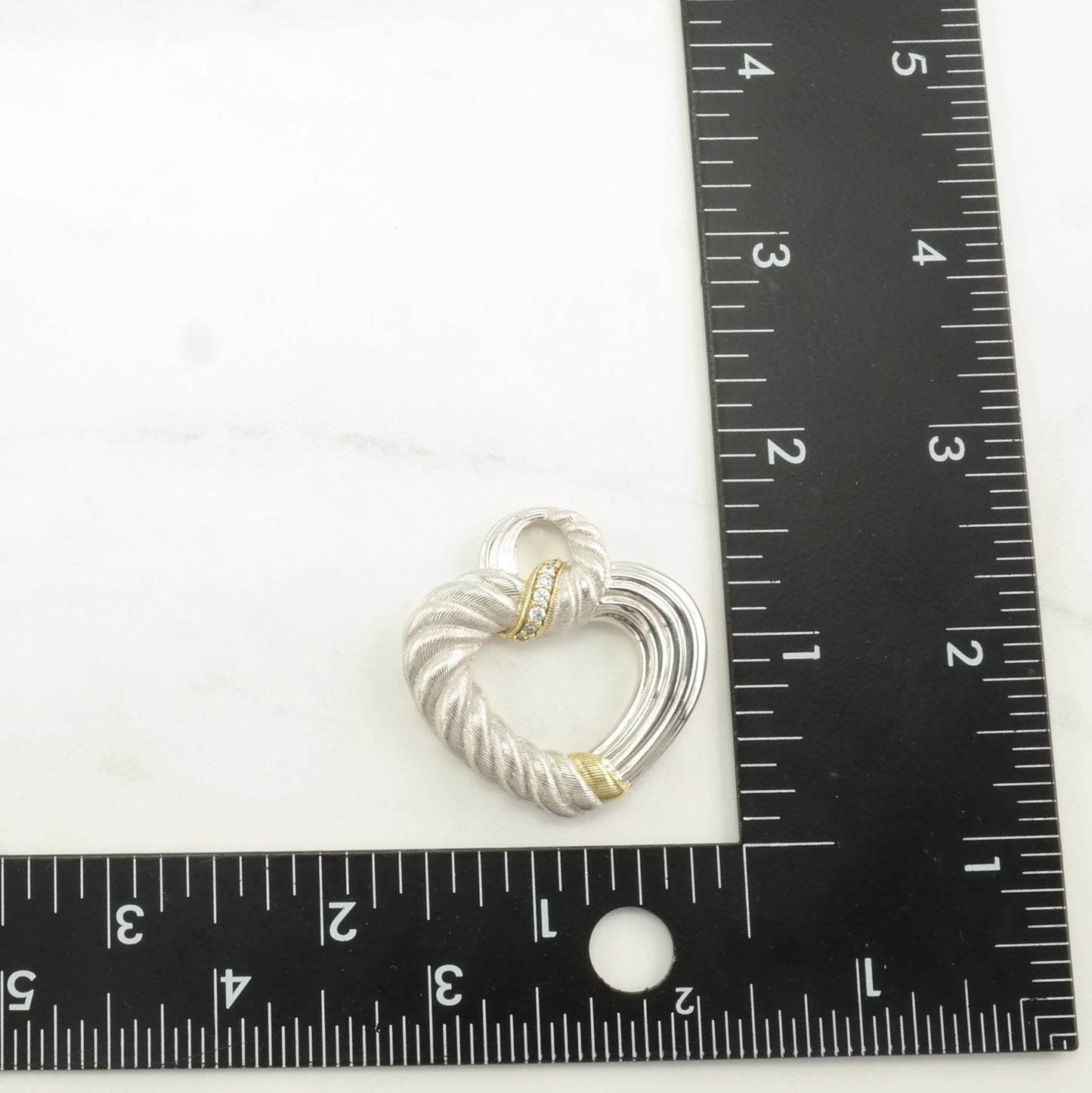 Vintage Judith Ripka CZ, Gold Toned Accents Heart Sterling Silver Pendant