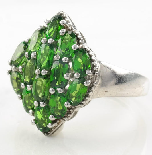Vintage Sterling Silver Ring Chrome Diopside Cluster Size 9 1/4