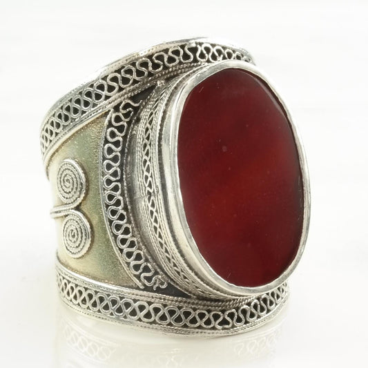 Vintage Sterling Silver Ring Carnelian Size 10 1/2
