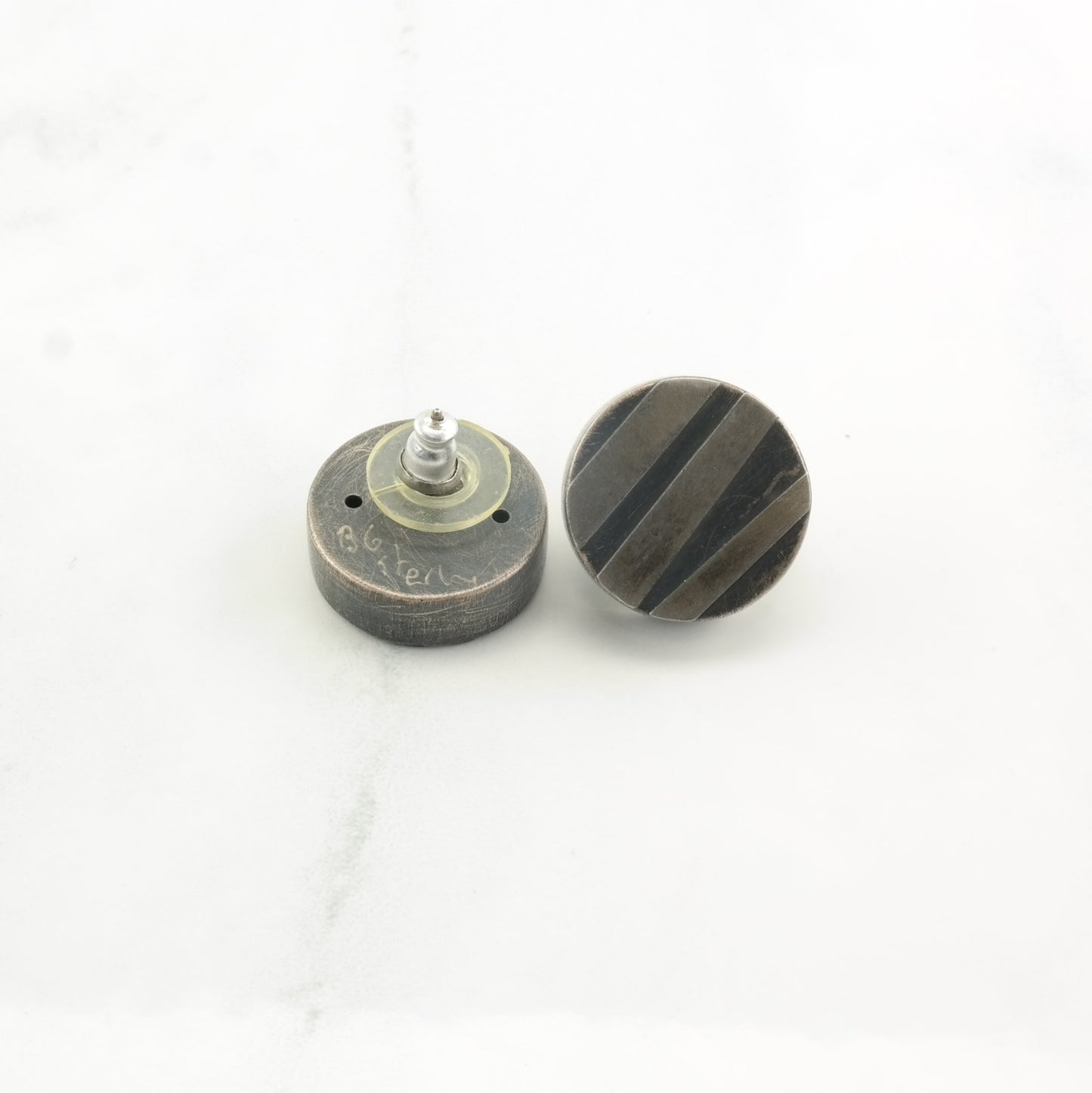 Earrings Sterling Silver Circle Oxidised Stud