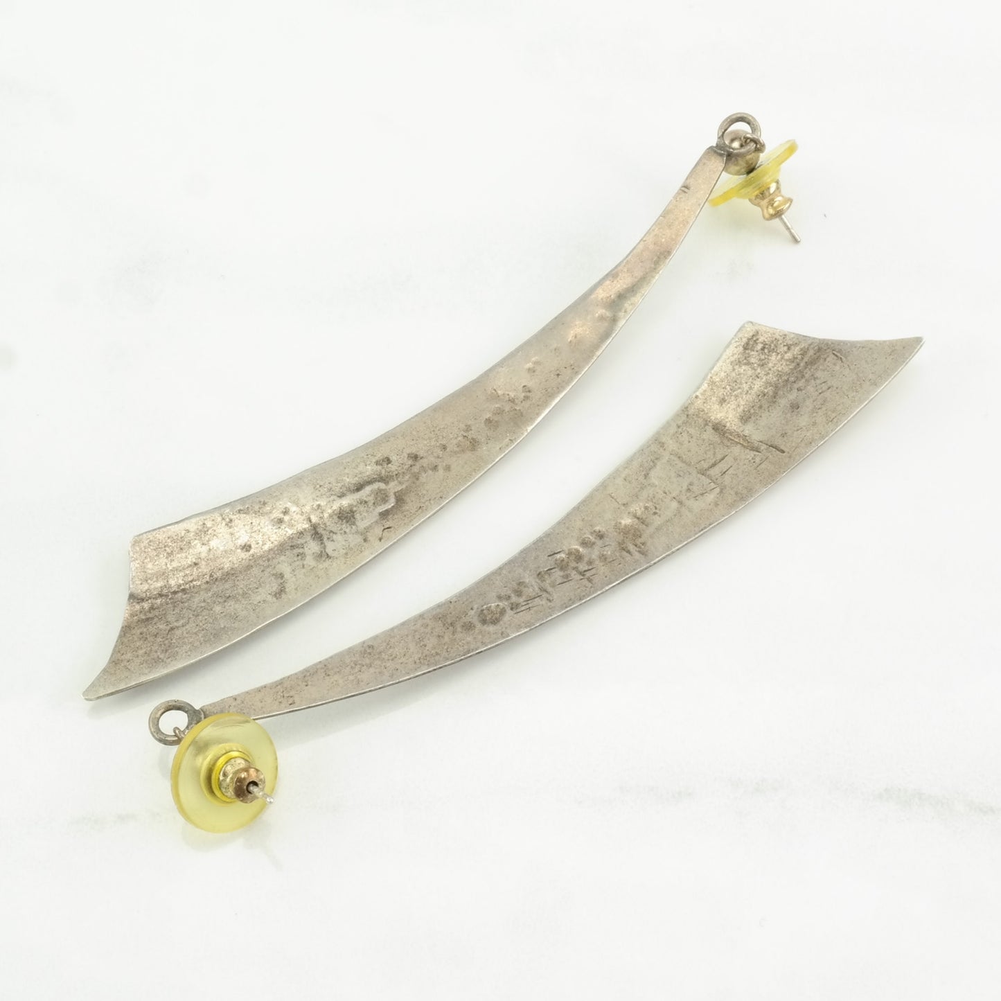 Native American Sterling Silver Long Overlay Earrings Stud Dangle