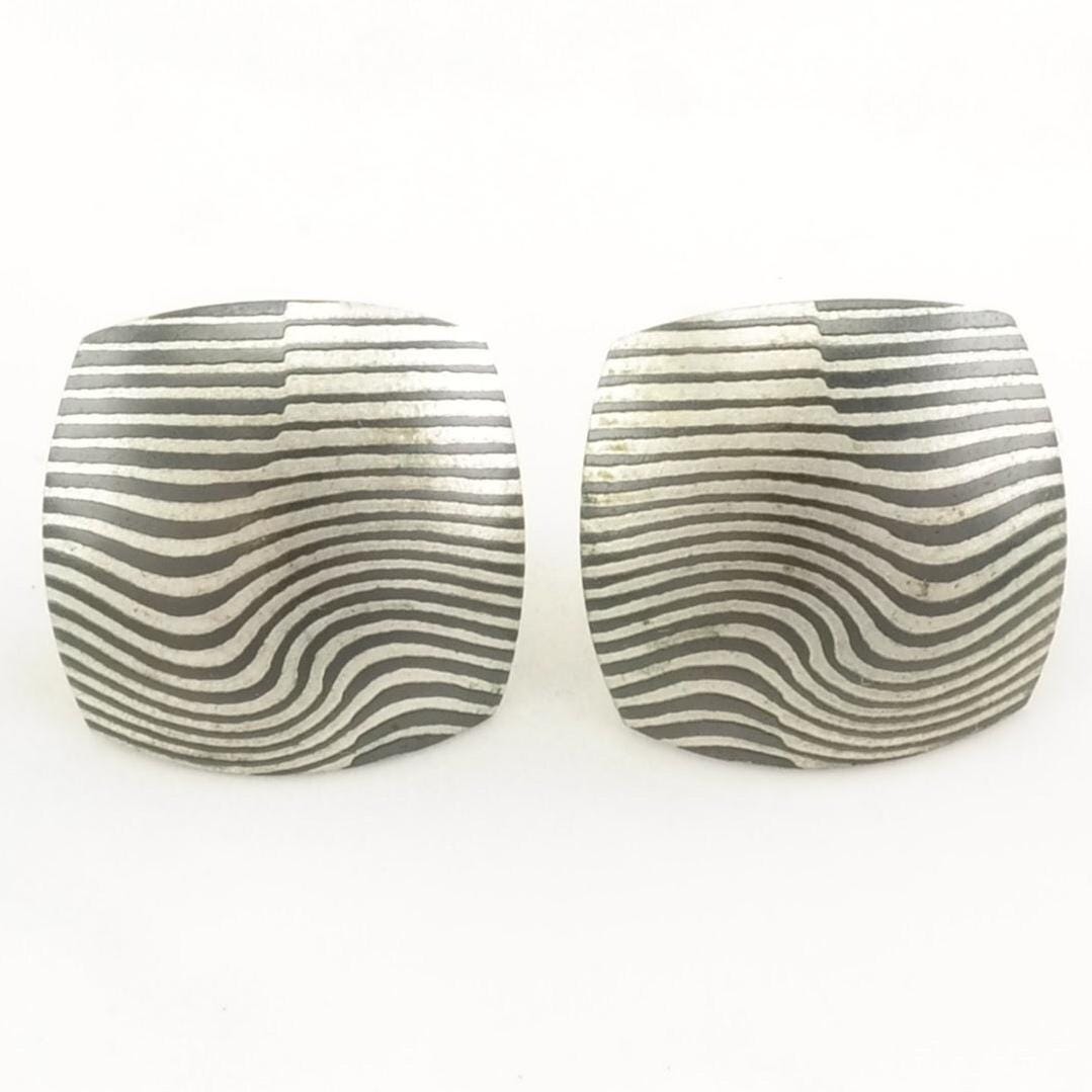 Vintage Modernist Sterling Silver Overlay, Abstract 14k Gold Post Earrings Stud