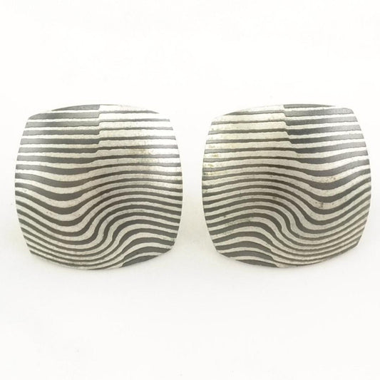 Vintage Modernist Sterling Silver Overlay, Abstract 14k Gold Post Earrings Stud