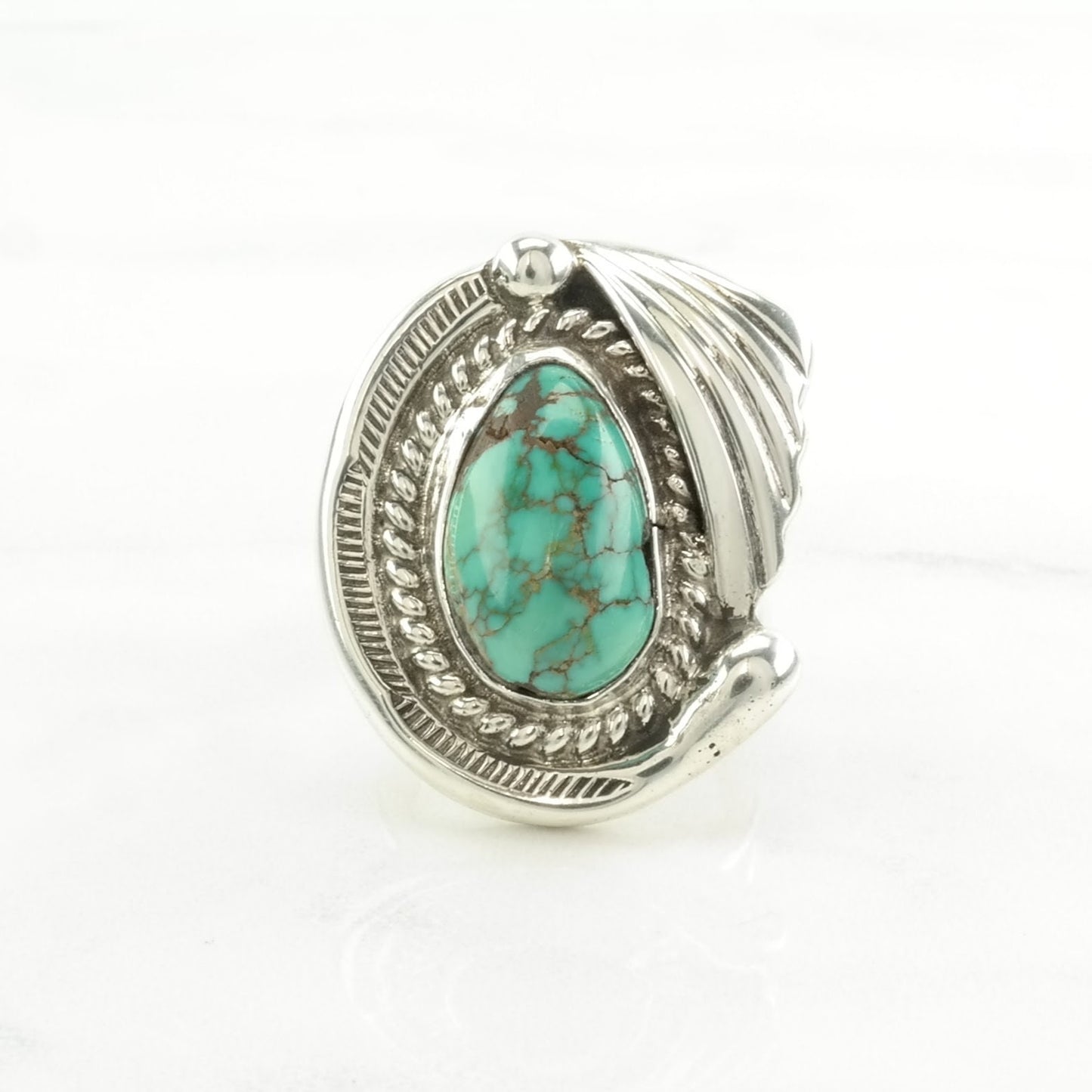 Vintage Native American Silver Ring Spiderweb Turquoise Large Sterling Blue Size 6 3/4