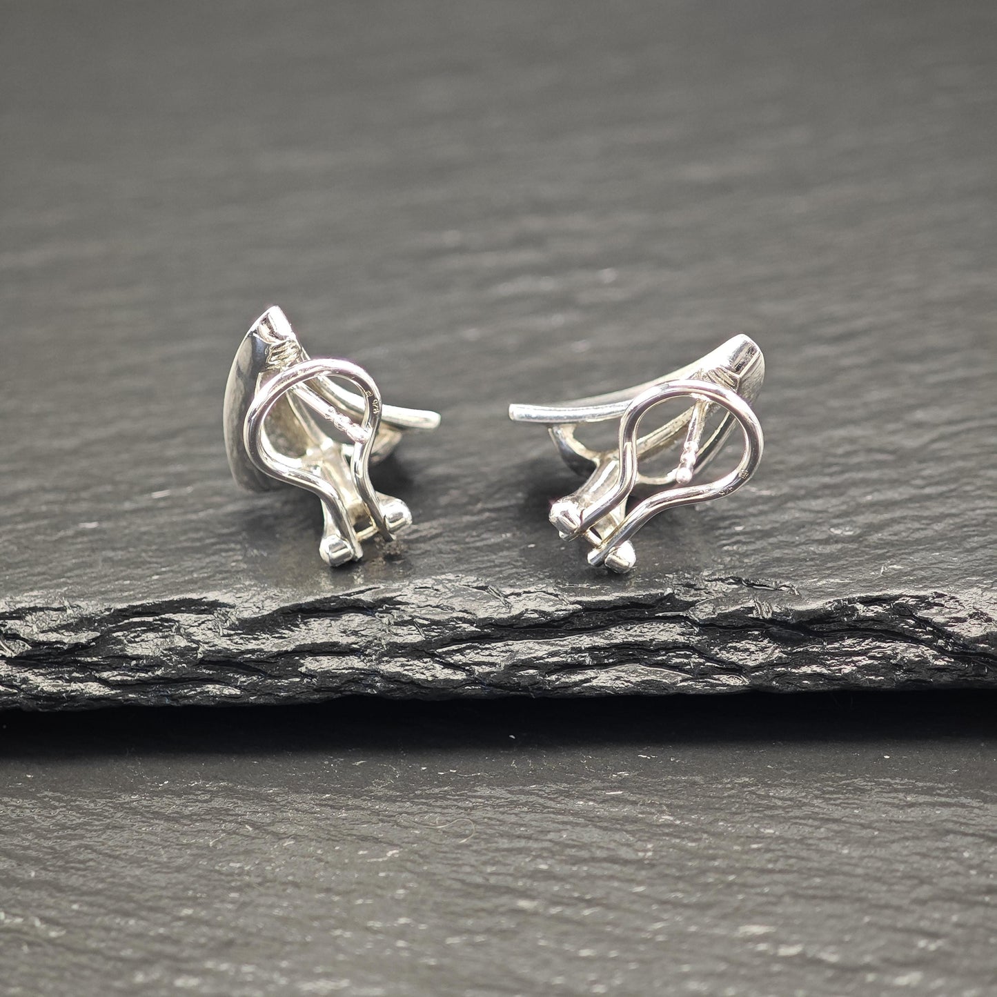 White Diamonds Modernist Omega Back Earrings Sterling Silver