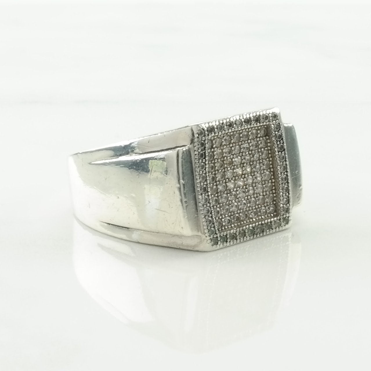 Vintage Sterling Silver Ring CZ Pave, Wide Band Size 10