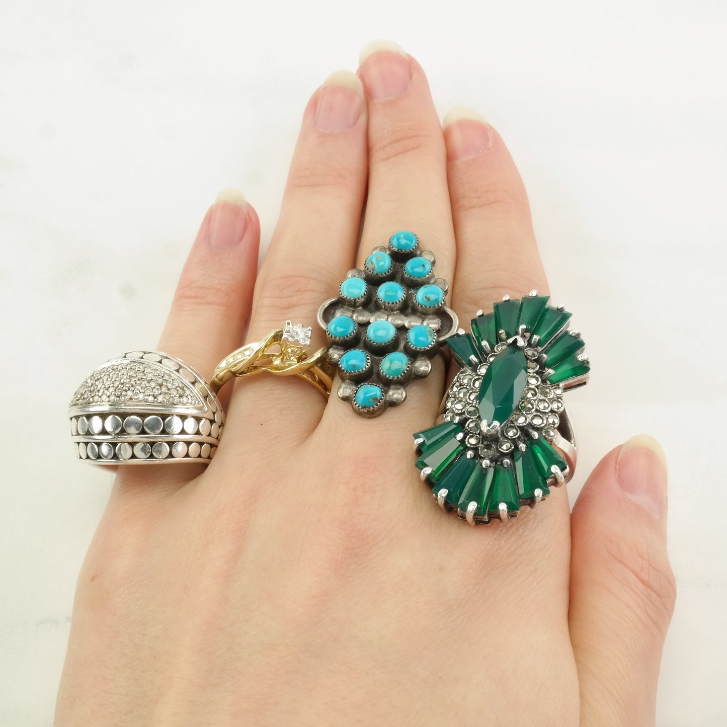 Vintage Native American Silver Ring Turquoise Snake Eye Sterling Size 4 1/4