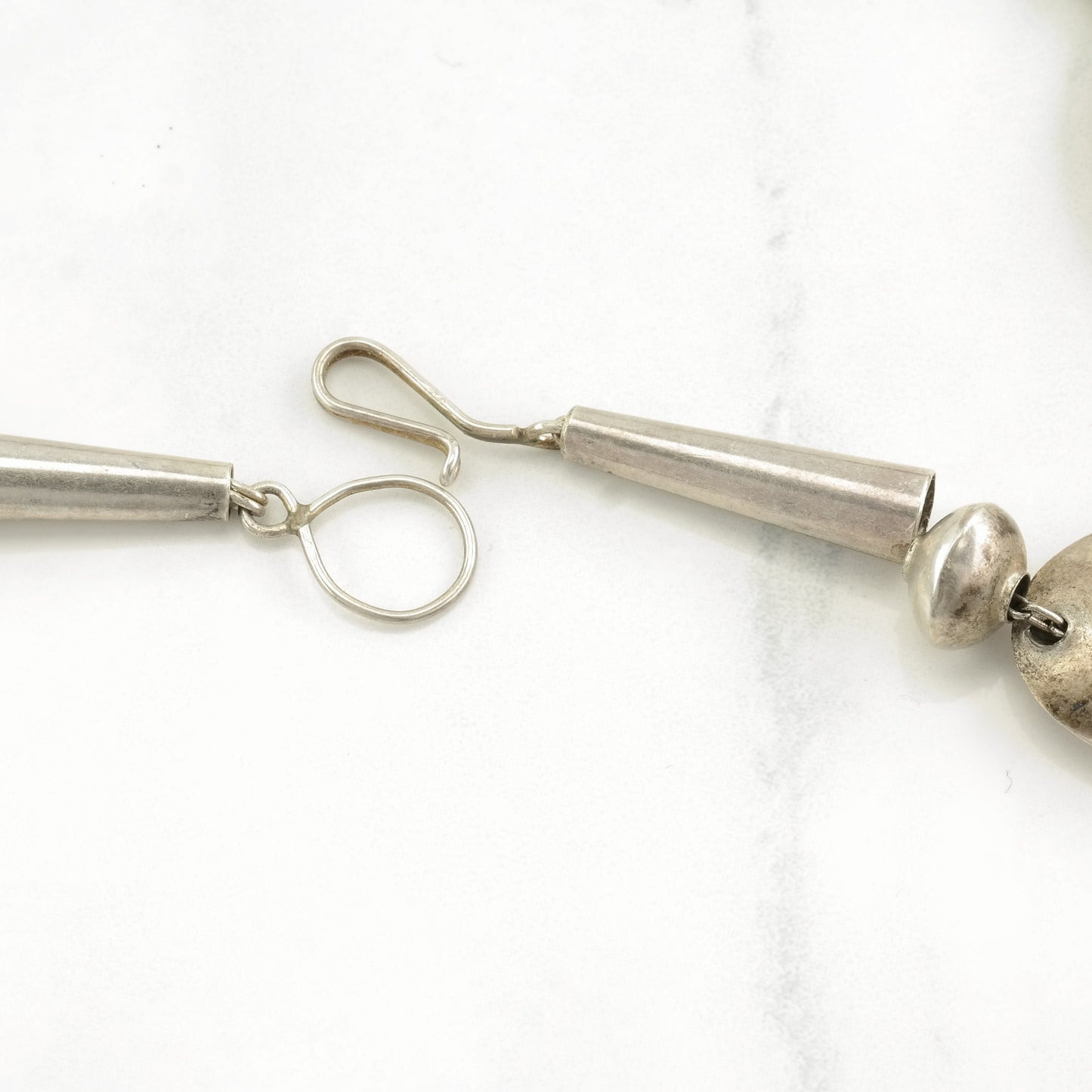 Vintage Native American Sterling Silver Flat Beads Stamped Necklace