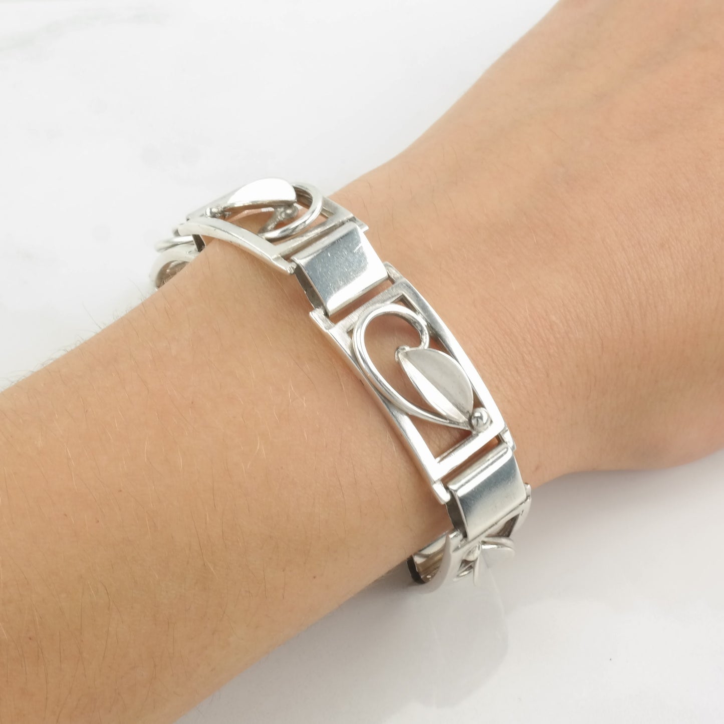 Antique Danish Sterling Silver Link Bracelet Leaf