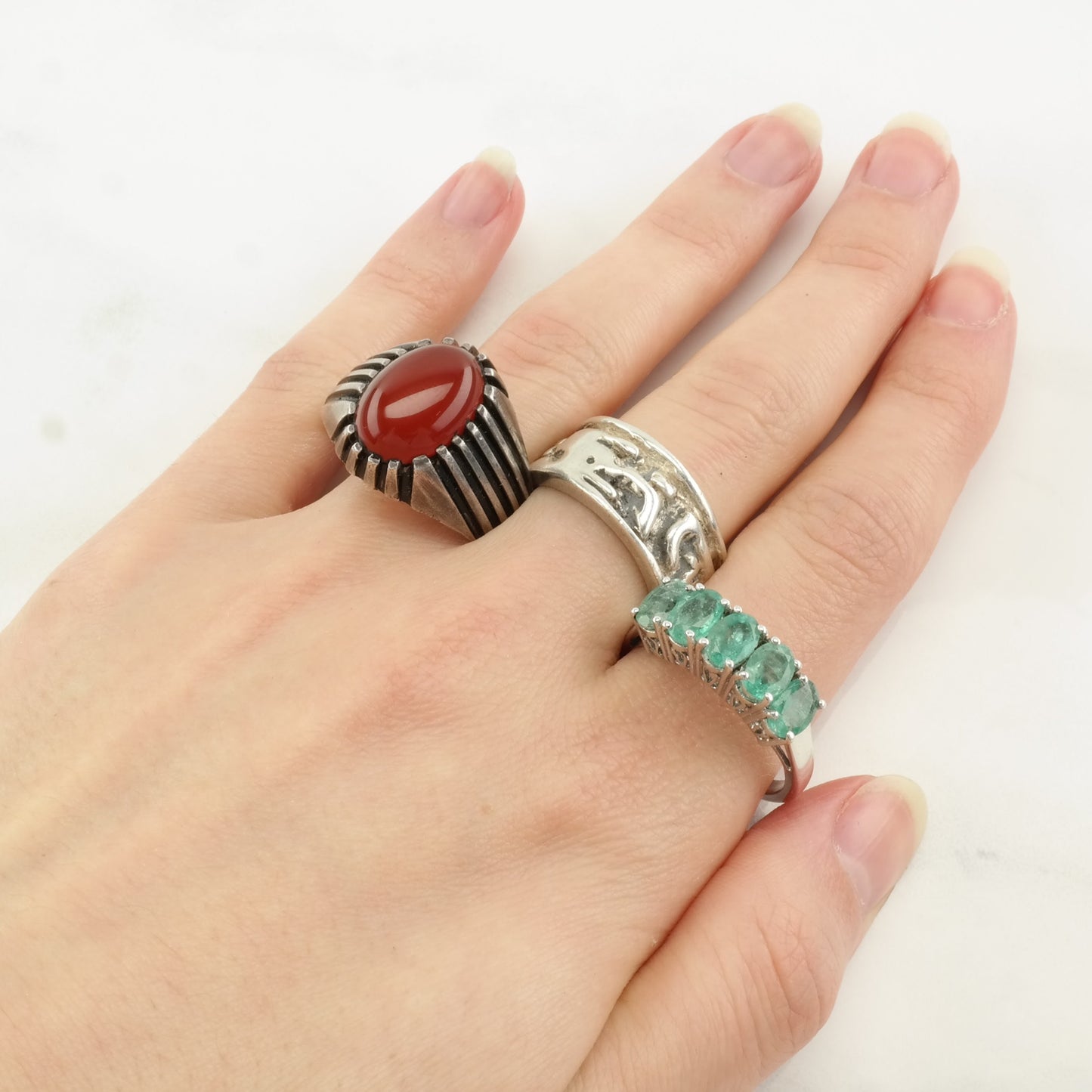 Vintage Sterling Silver Ring Carnelian Size 12 1/4