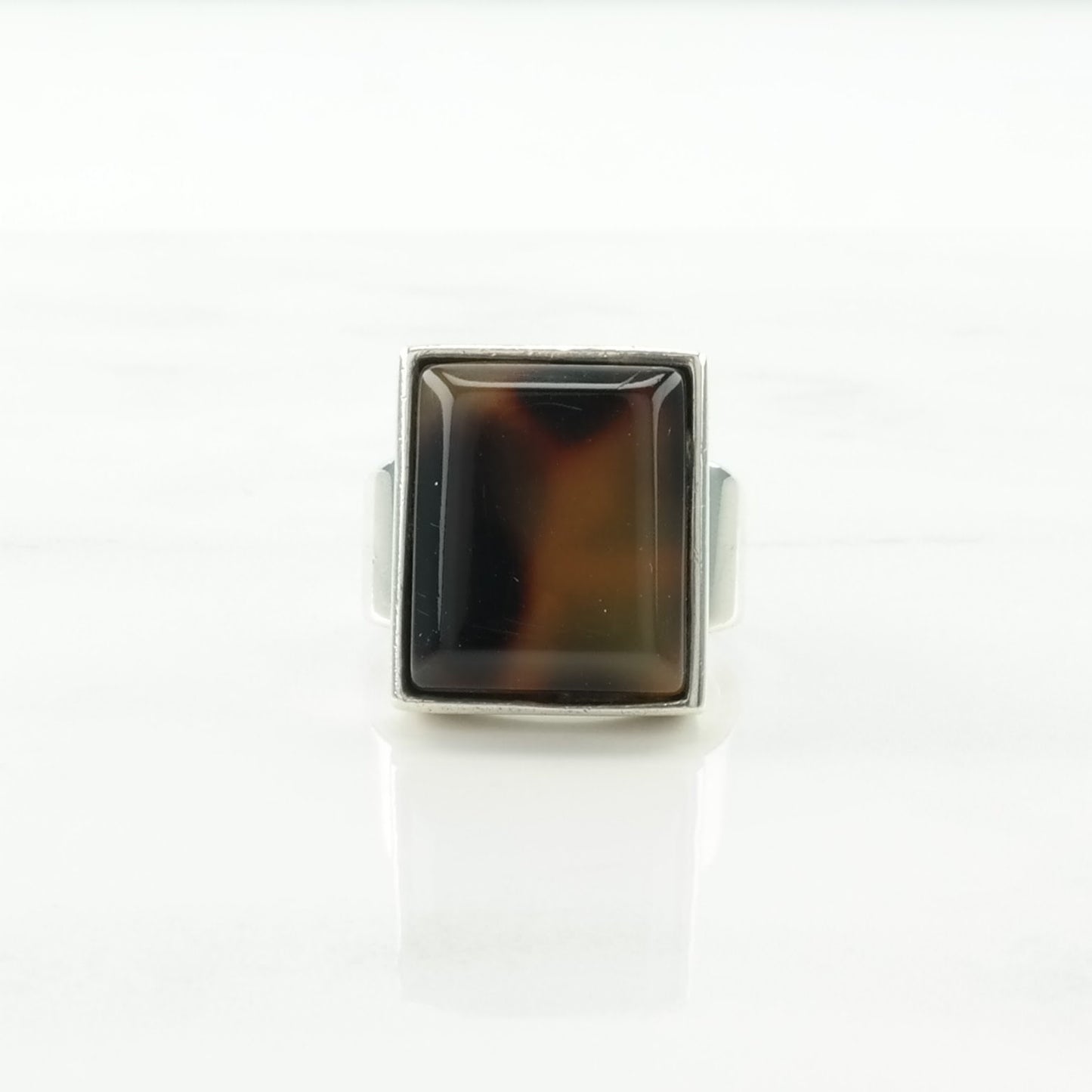 Vintage Sterling Silver Ring Resin Brown Size 5 1/2