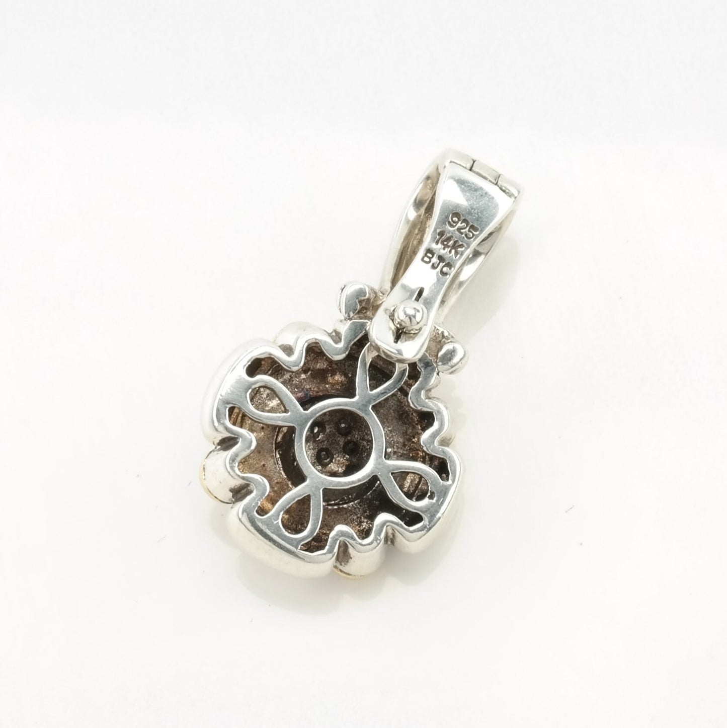 Vintage Samuel Benham Diamond Cluster, 14k Gold Sterling Silver Pendant
