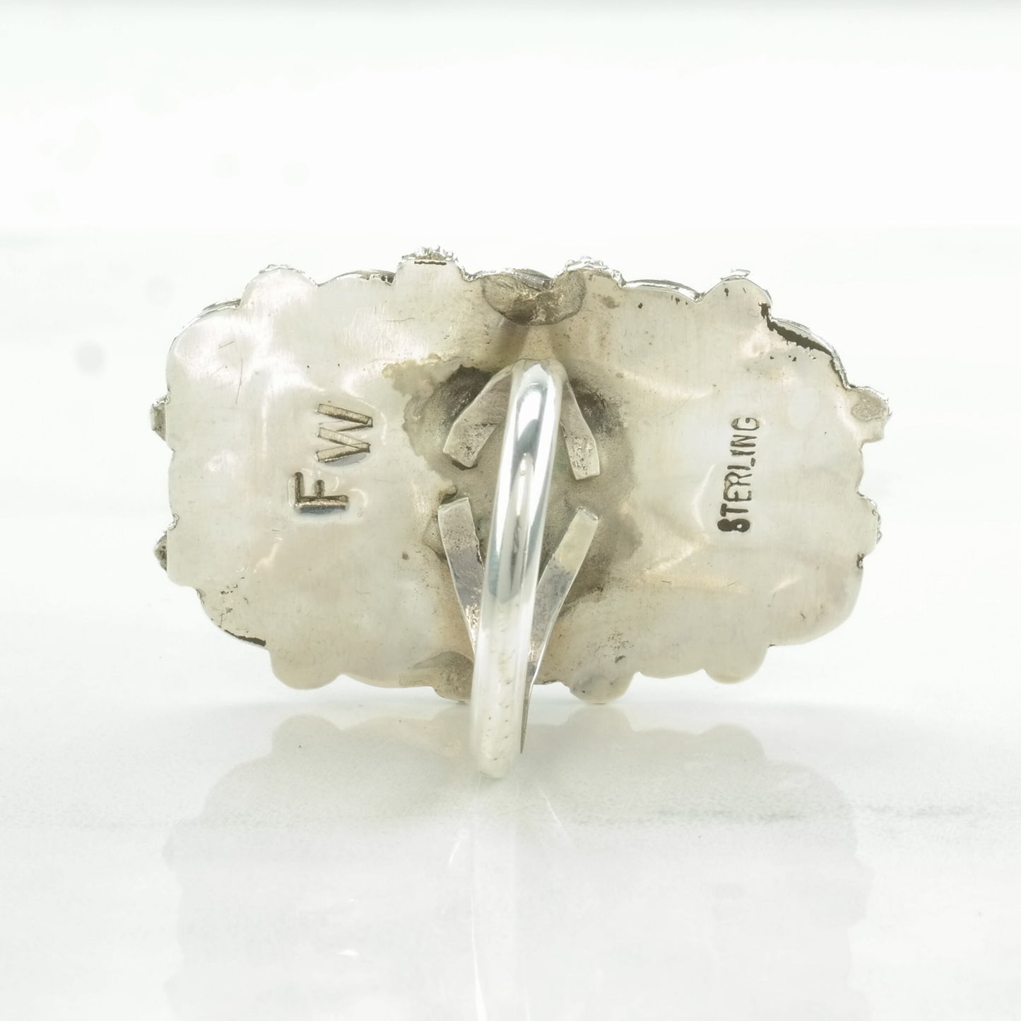 Vintage Southwest Silver Ring Purple Copper Dyed Turquoise Scallop Sterling Size 8