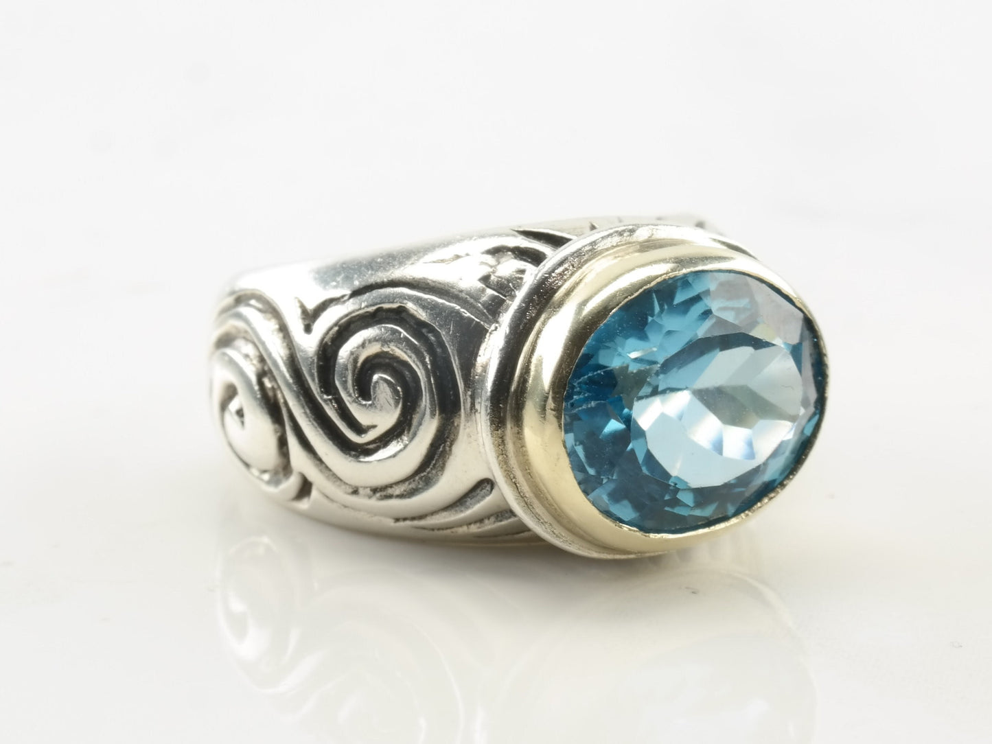 Vintage Sterling Silver Ring Topaz Gold Accent Size 6 3/4