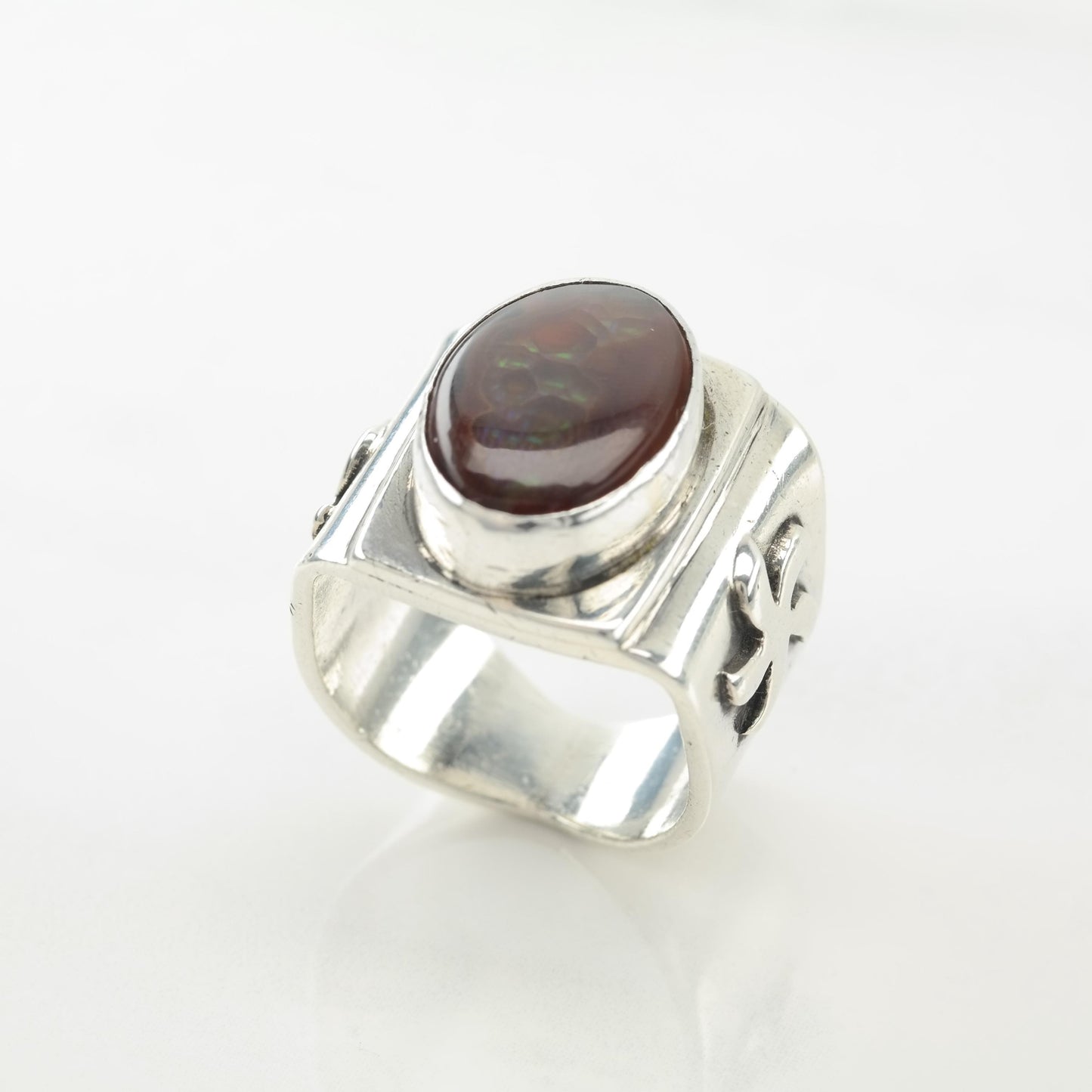 Large Fire Agate Silver Ring Sterling Size 10